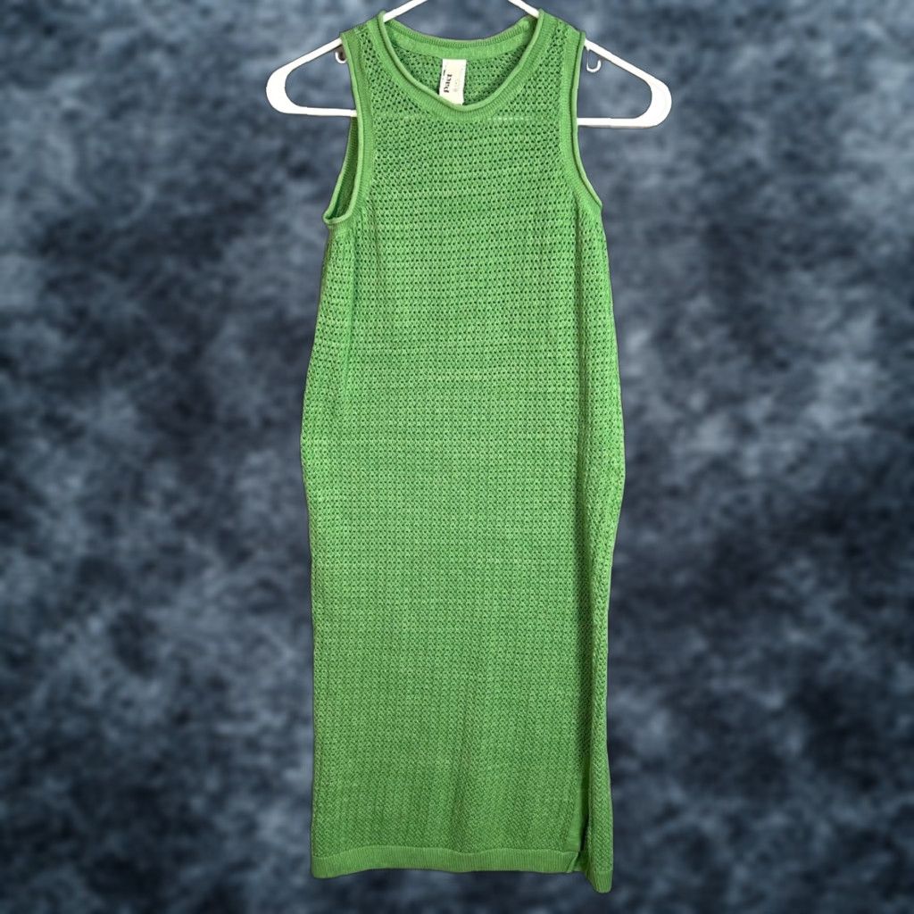 Pact Womens Small Green Knit Sleeveless Midi Dress Organic Cotton & Linen  Blend Dress