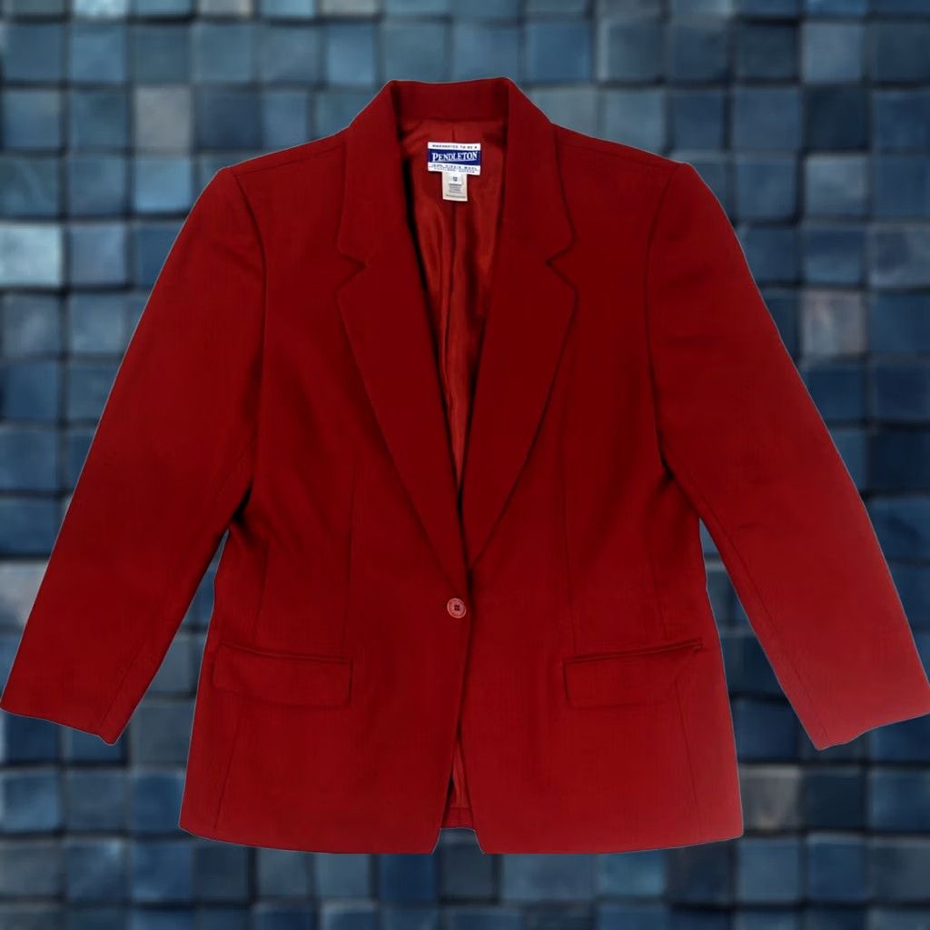 Pendleton Pendleton Blazer Jacket WOMENS 12 Red Wool Check Mid-Length Button Vintage: No (Keep as original) Size XL / US 12-14 / IT 48-50 - 1 Thumbnail