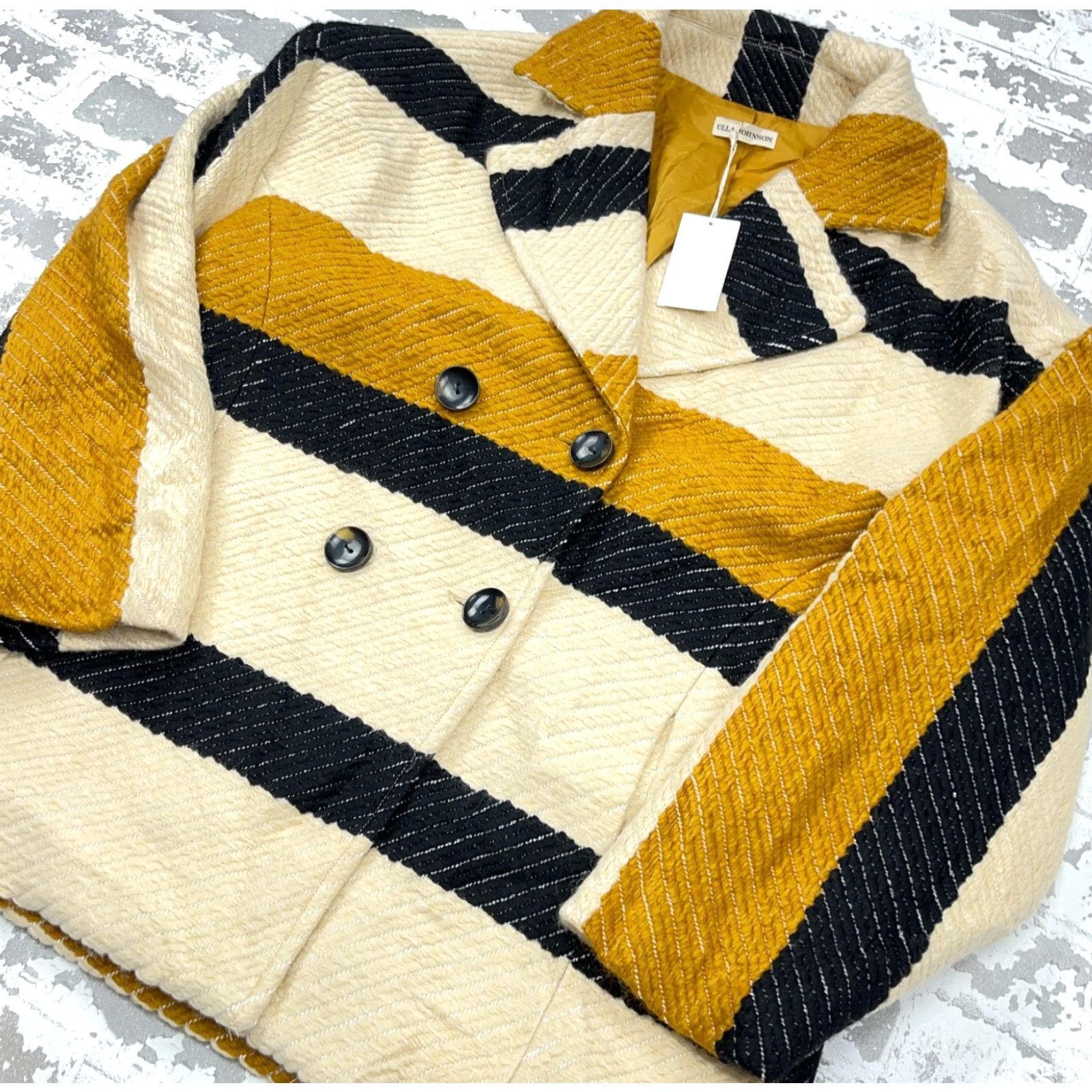 Ulla Johnson Ulla Johnson Emery Coat Women Medium Yellow Striped Button Front Pea Coat Fall Winter Casual Size M / US 6-8 / IT 42-44 - 2 Thumbnail
