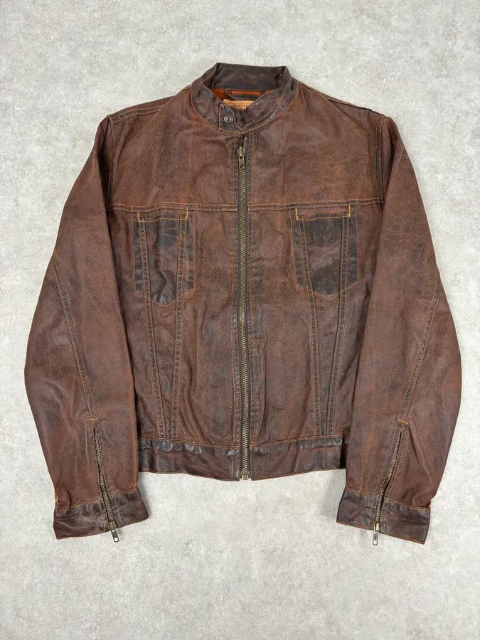 Levi's Levis Brown Waxed Biker Denim Jacket Size US M / EU 48-50 / 2 - 1 Thumbnail