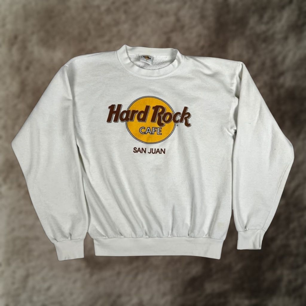 Hard Rock Cafe VINTAGE Hard Rock Cafe Sweatshirt Mens M White Graphic Print Pullover Crewneck San Juan City Music Logo Size US M / EU 48-50 / 2 - 1 Thumbnail