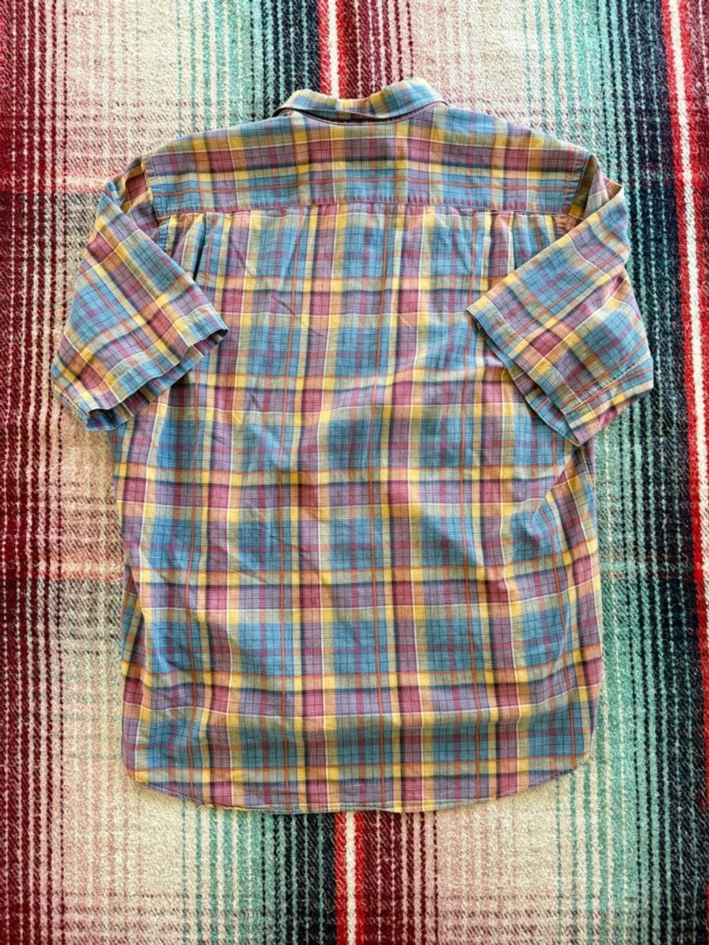 Burberry 80s Burberry Cotton/Linen Blue/Yellow/Pink Plaid Shirt L Size US L / EU 52-54 / 3 - 3 Thumbnail