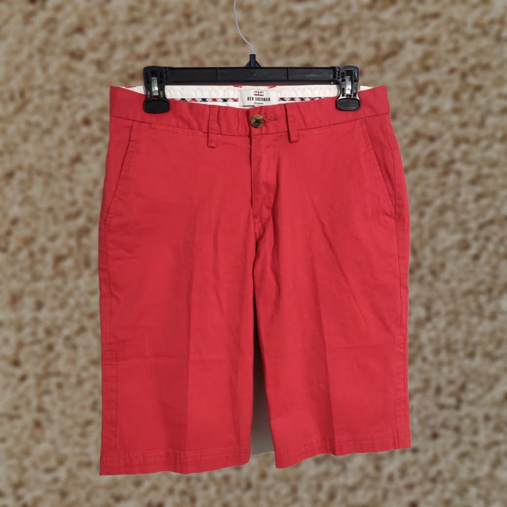 Ben Sherman Ben Sherman Slim Fit Chino Shorts Flat Front Red Beige 29 Men’s Shorts Stretch Casual Preppy Size US 30 / EU 46 - 1 Thumbnail