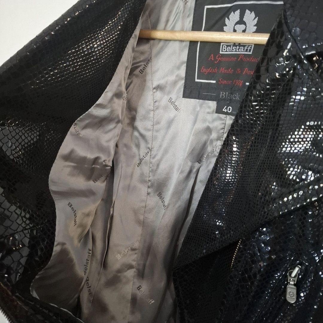 Belstaff BELSTAFF Black Leather Snakeskin Belted Biker Jacket Size Size S / US 4 / IT 40 - 4 Thumbnail