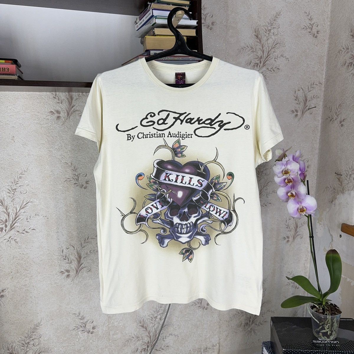 Christian Audigier × Ed Hardy × Vintage Vintage Ed Hardy T shirt by Chirstian Audiger Beige Love Kil Size US M / EU 48-50 / 2 - 1 Thumbnail