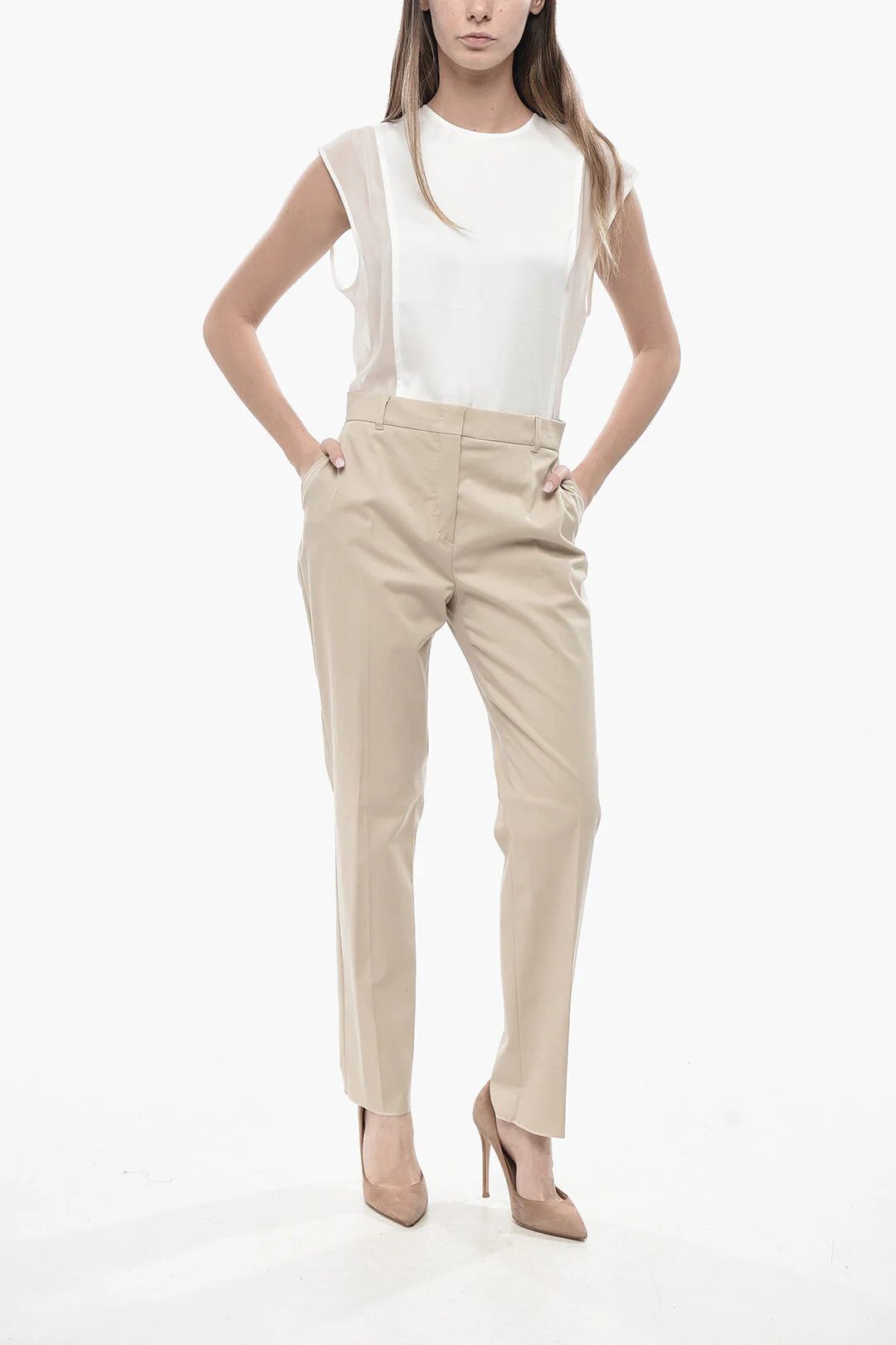 Max Mara og1mm0426 Stretch-Cotton Chino Pant in Beige Size 32" / US 10 / IT 46 - 3 Thumbnail