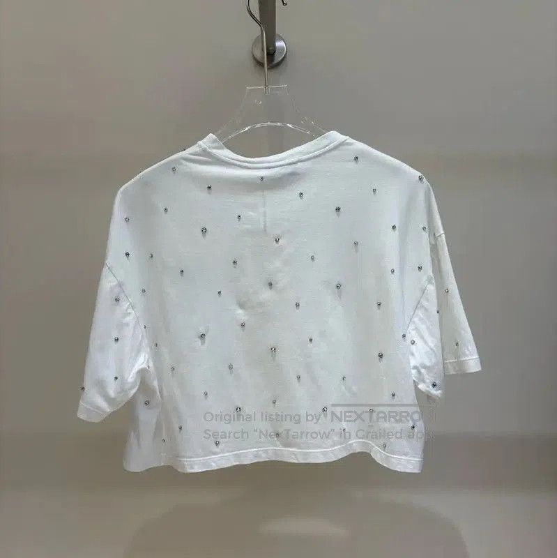 Miu Miu Miu Miu White Graphic Logo Cropped T-Shirt . Size XS / US 0-2 / IT 36-38 - 2 Thumbnail