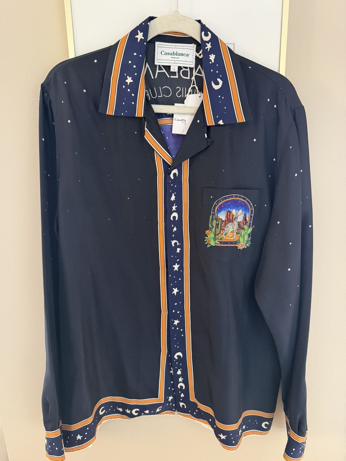CASABLANCA L’Arche Du Desert Nuit Cuban Collar Silk Shirt
