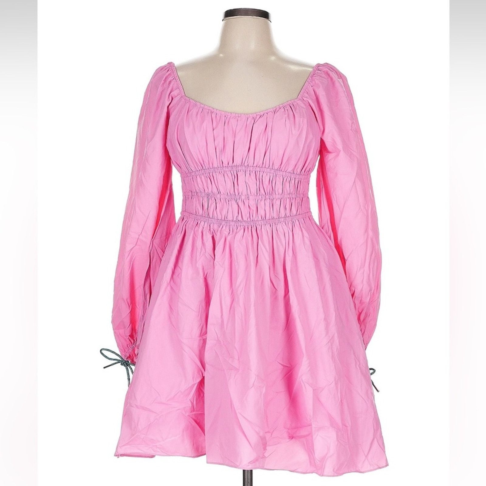 Staud STAUD Bow Mini Dress - Size Large - Bubblegum Pink Size L / US 10 / IT 46 - 6 Thumbnail