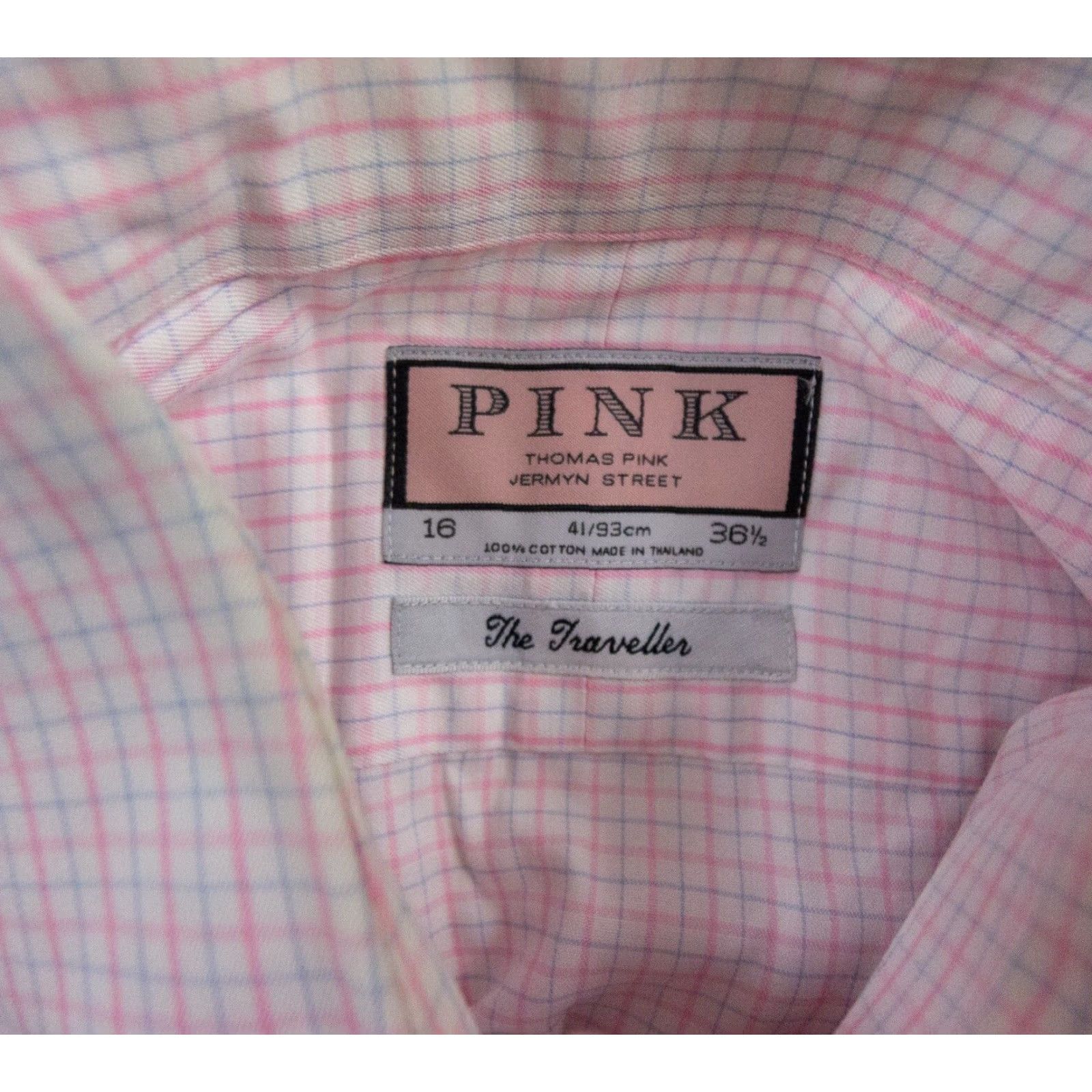 Pinko Thomas Pink Shirt Mens 16/36.5 Button-Up Long Sleeve Dress Shirt Pink Cotton Check Traveller Mens Size 42R - 6 Thumbnail
