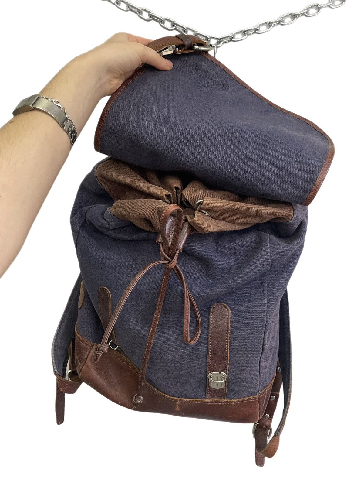 Japanese Brand Diesel style canvas leather backpack Y2K explorer style 90s Size ONE SIZE - 3 Thumbnail