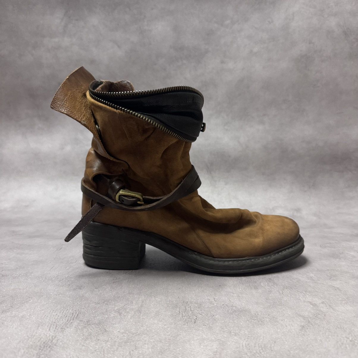 A.S.98 A.S.98 Women’s Mustard Biker Booties Leather Brown Size:38 Size US 7 / IT 37 - 2 Thumbnail
