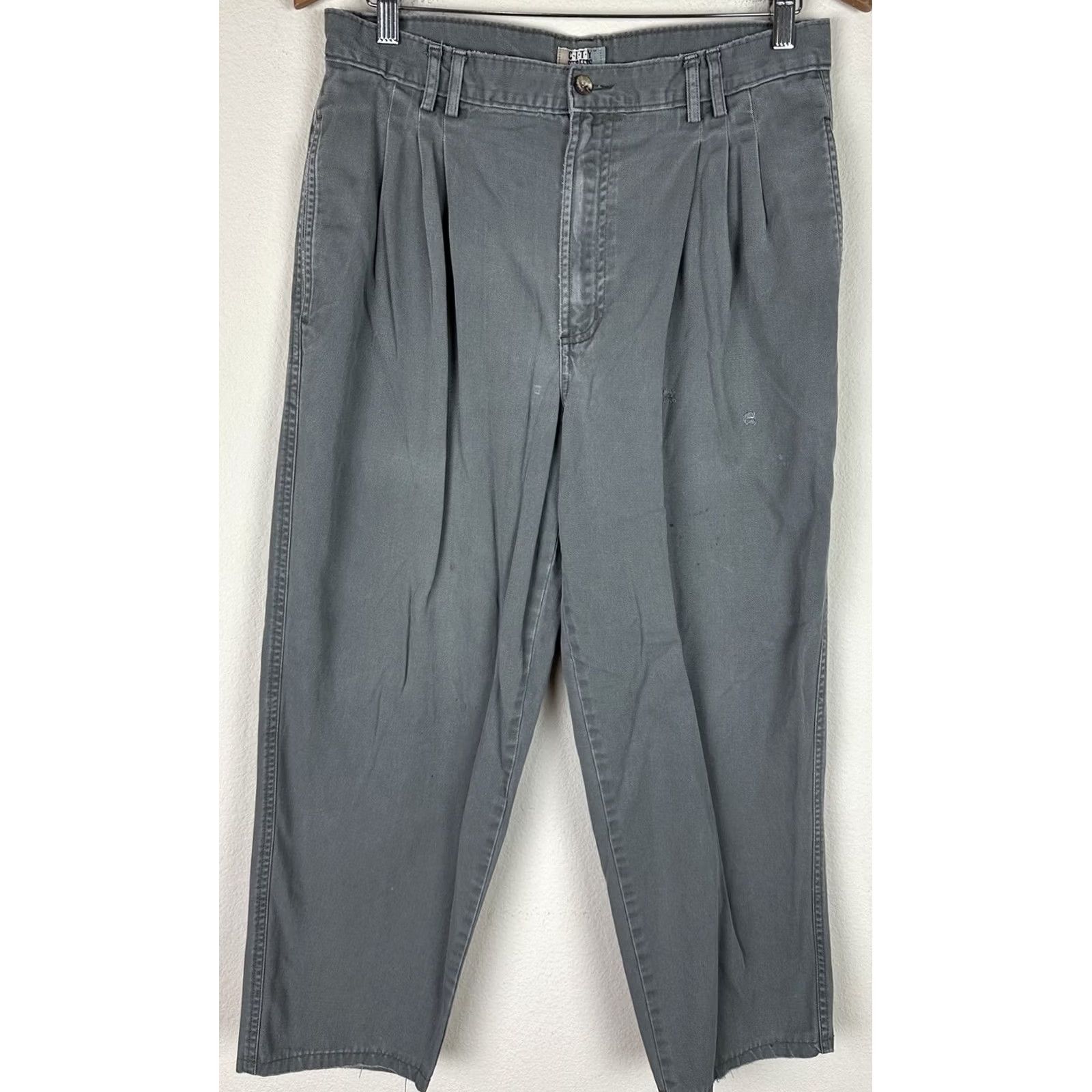 Olive VINTAGE City Streets Khaki Pants Mens 30 30x26 ACTUAL Distressed Olive Green Pleated Chino Casual 80s 90s Mens Size US 30 / EU 46 - 2 Thumbnail