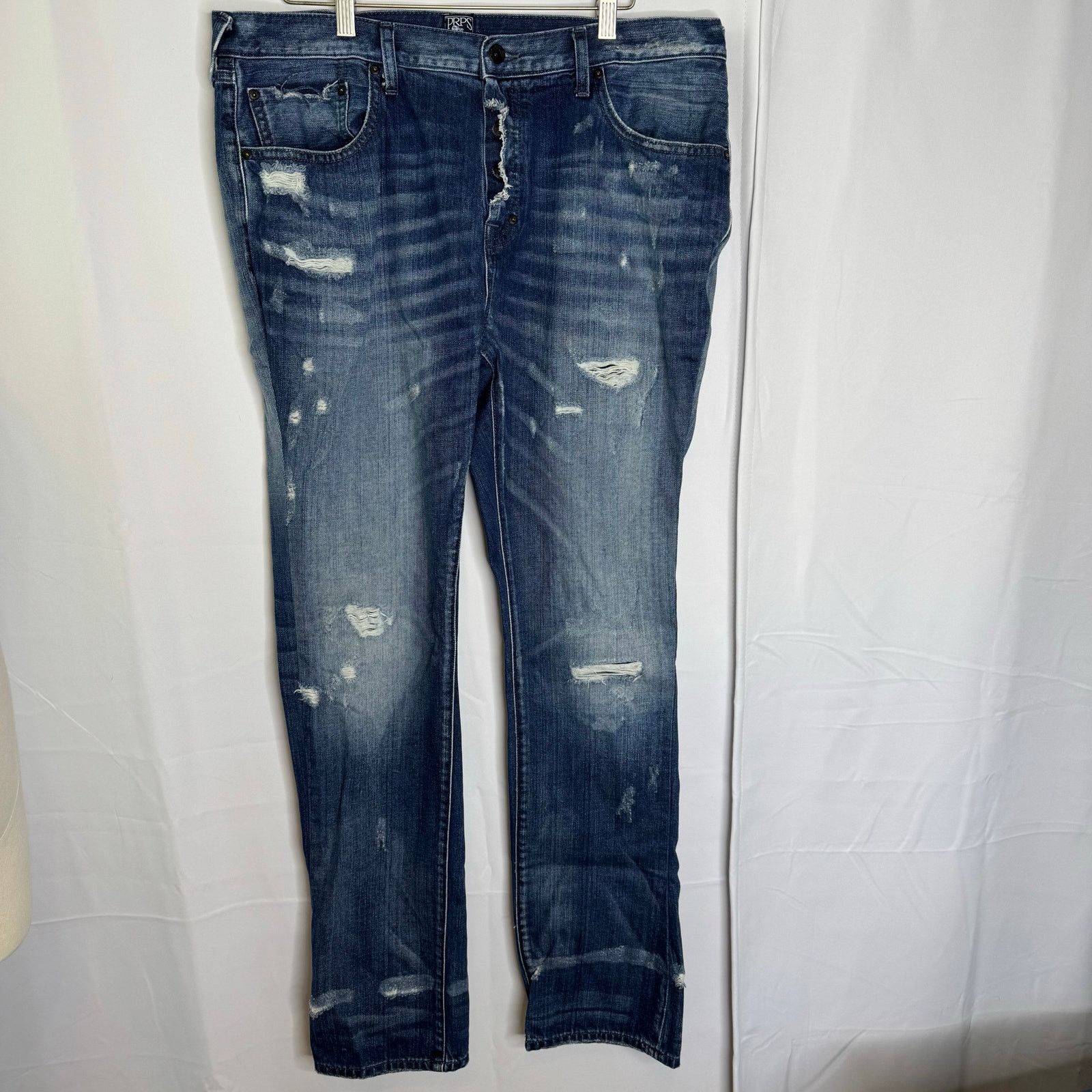 Prps PRPS Goods & Co Distressed Button Fly Jeans Mens 38 Straight Size US 38 / EU 54 - 2 Thumbnail