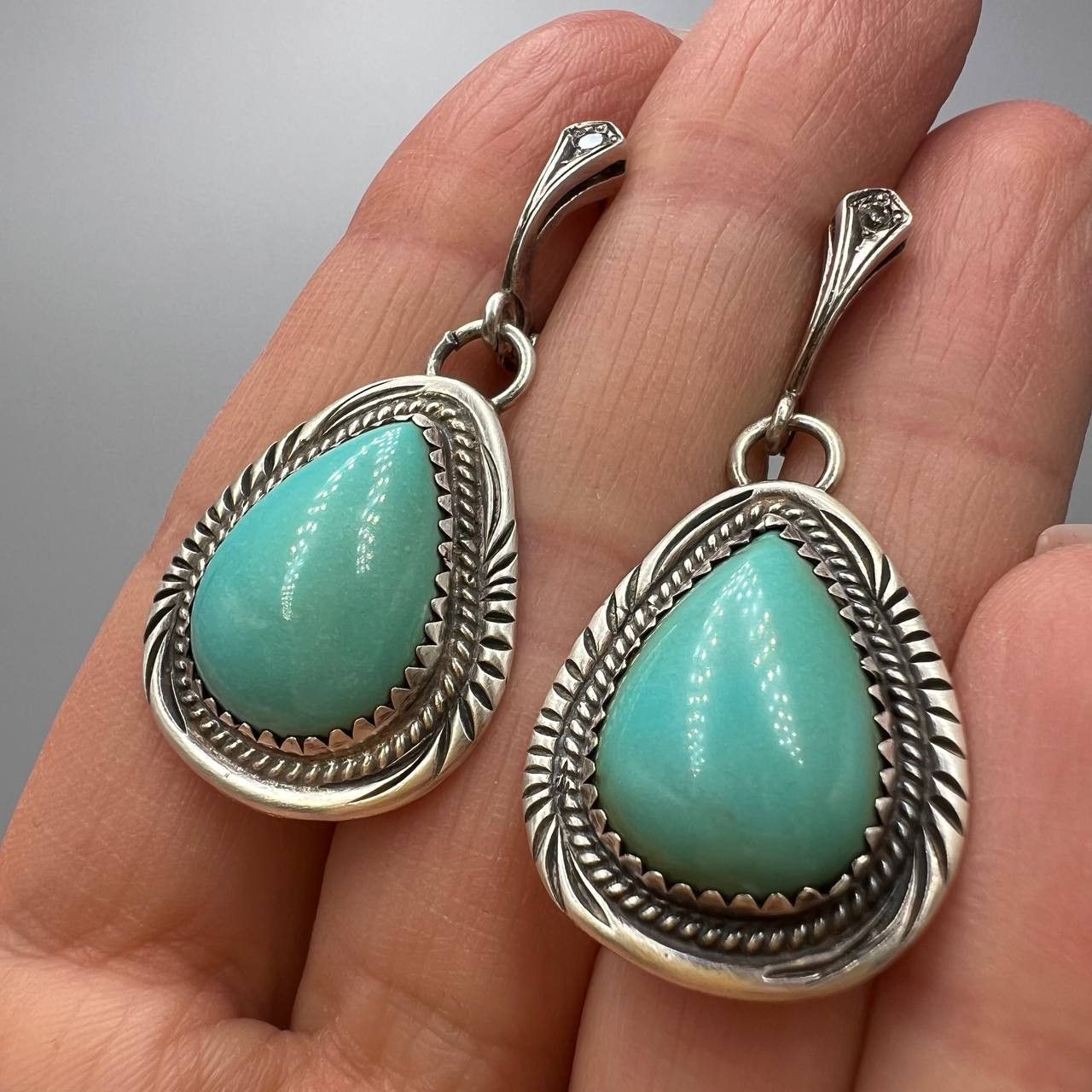Sterling Silver Vintage Sterling Silver 925 Earrings Turquoise Stone Marked Size ONE SIZE - 4 Thumbnail