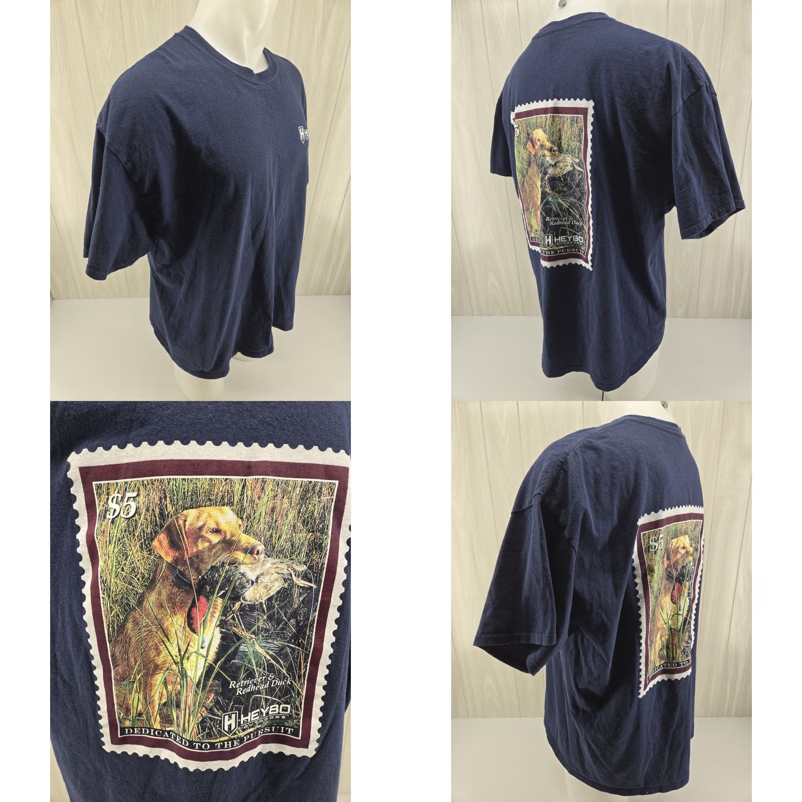 Stampd Heybo Outdoors Navy Blue Dog Duck Stamp Graphic Short Sleeve T Shirt Mens 2XL Size US XXL / EU 58 / 5 - 8 Thumbnail