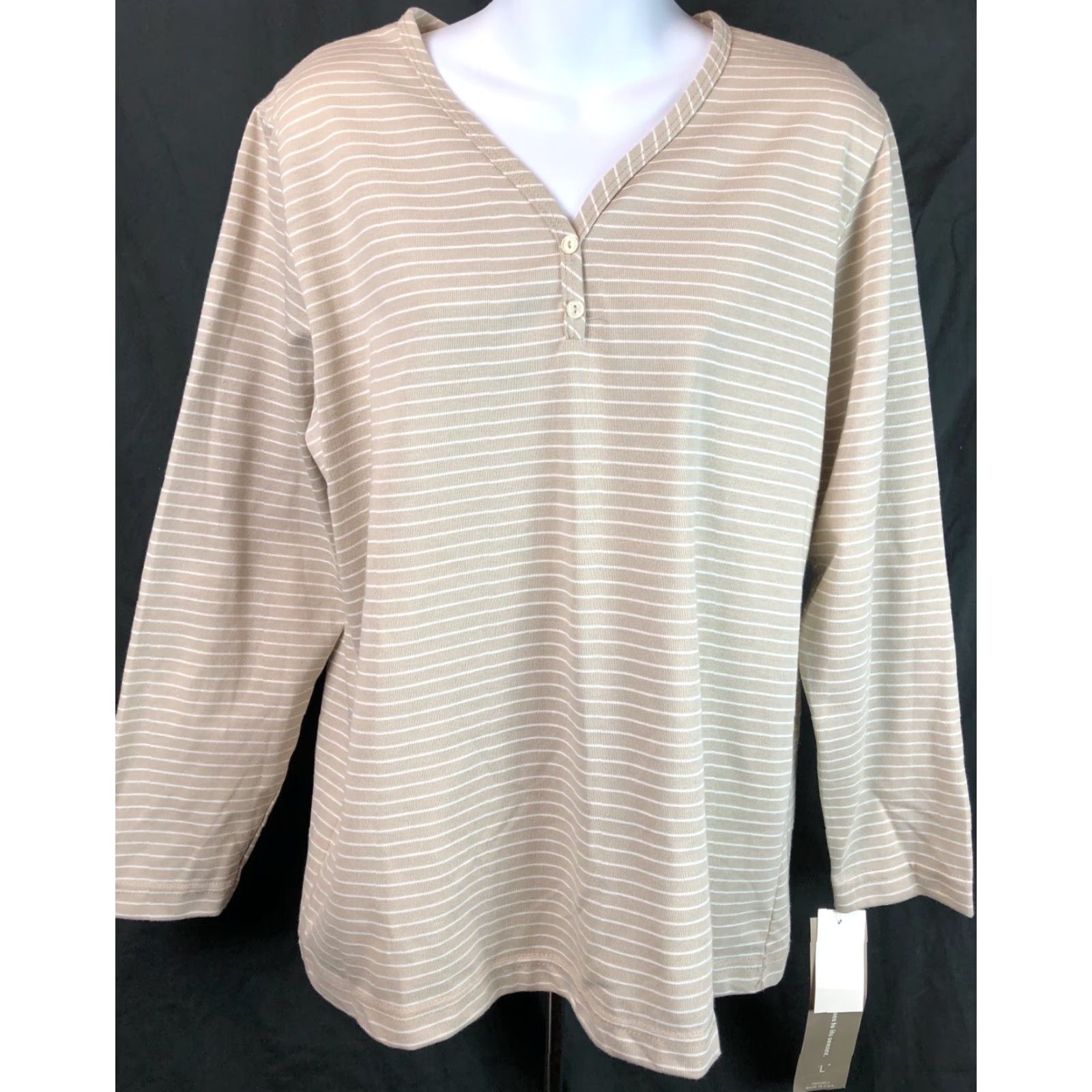 Vintage Nwt Season Ticket Jersey Top Shirt L Tan/white Stripe V-neck Long Sleeves Size L / US 10 / IT 46 - 5 Thumbnail