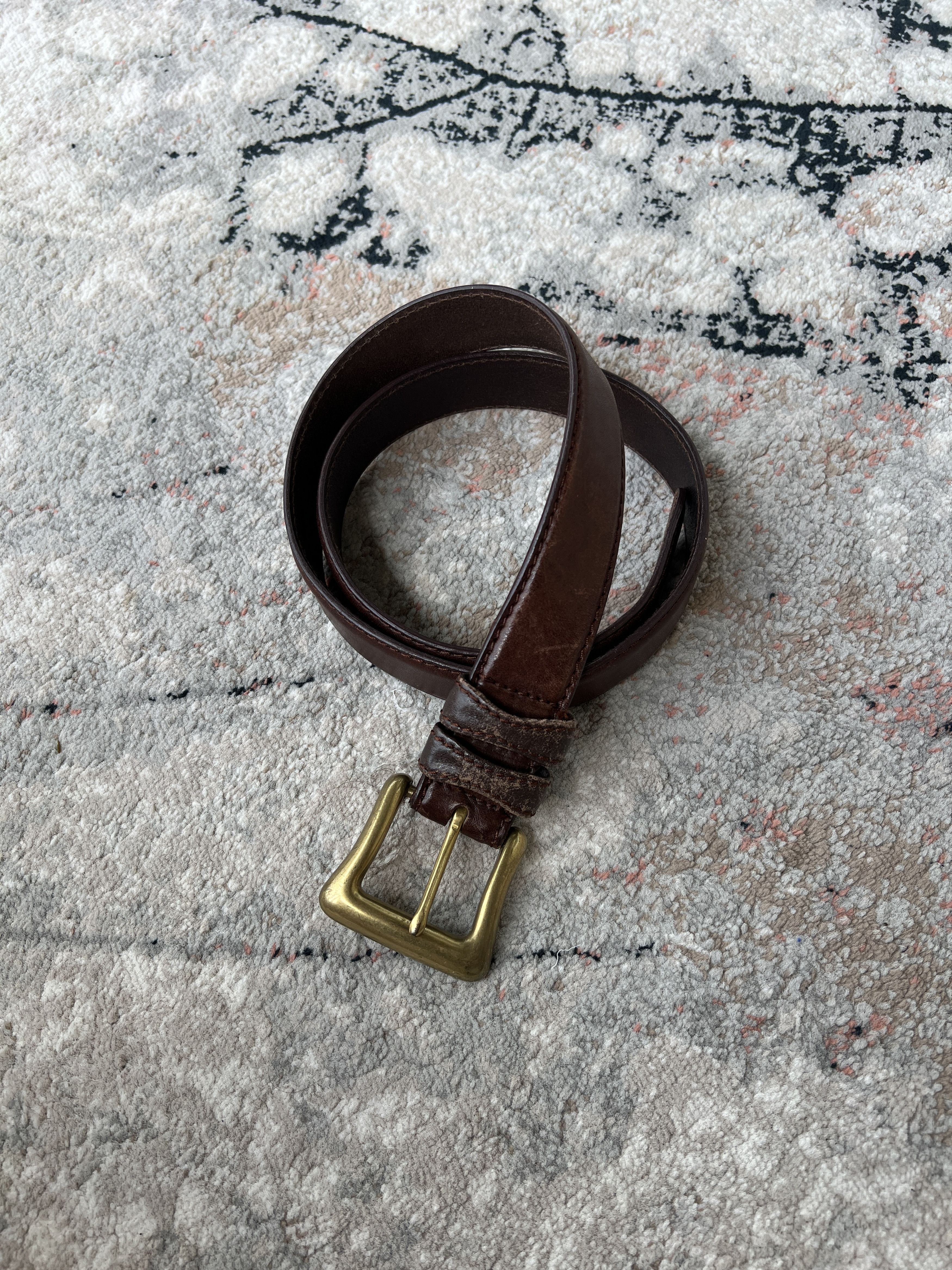 Vintage Solid Brass Vintage Leather Belt Size ONE SIZE - 1 Thumbnail