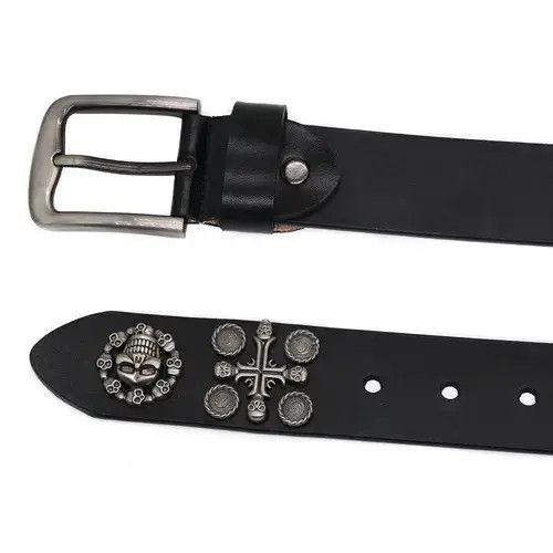 Jean × Leather Vintage Leather Cross Rivet Jeans Belt Size ONE SIZE - 4 Thumbnail