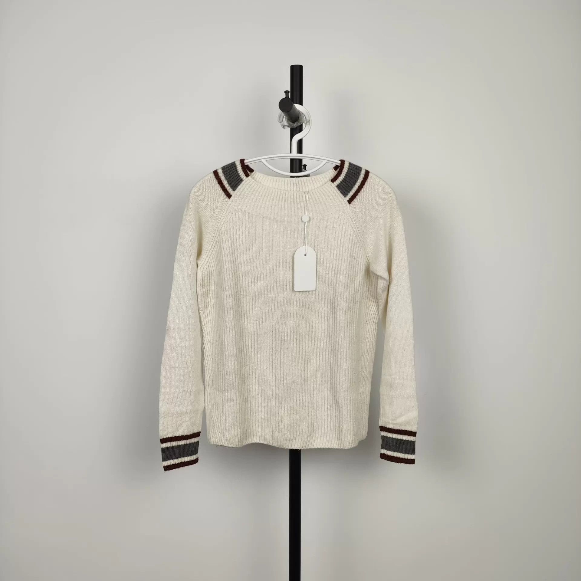 Loro Piana Loro Piana White Brown & Gray Collar Crewneck Sweater 40 Size S / US 4 / IT 40 - 1 Thumbnail