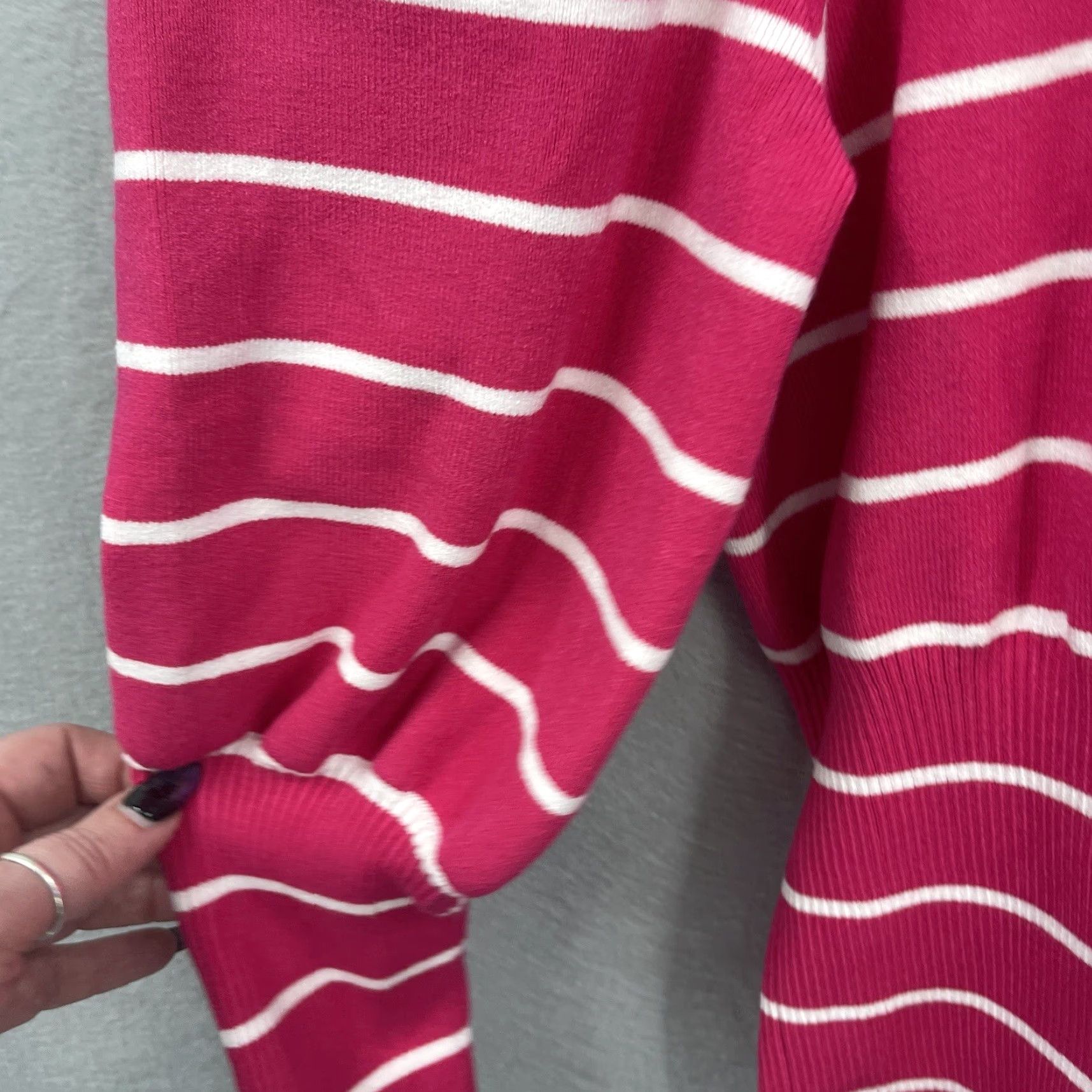 Vintage C/MEO COLLECTIVE Sweater Women M Striped Puff Sleeve Knit Pink Preppy Pullover Womens Size M / US 6-8 / IT 42-44 - 7 Thumbnail