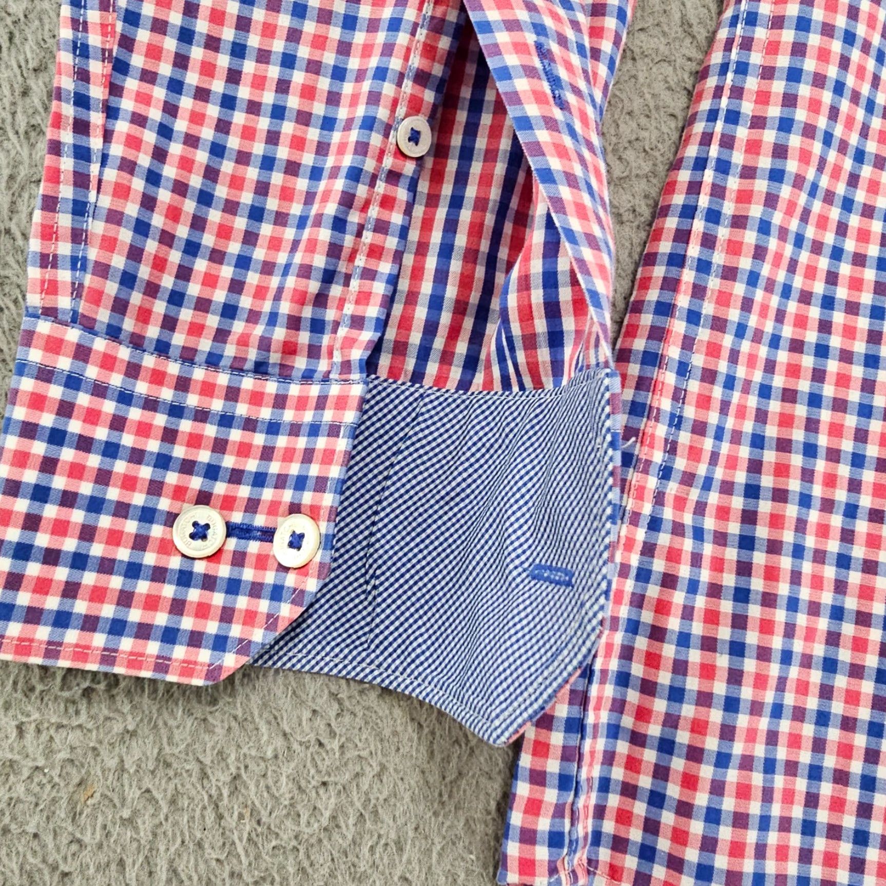 BUGATCHI Bugatchi Uomo Dress Shirt Mens 15 32/33 Blue Pink Gingham Check Woven Cotton Multi Size 40R - 7 Thumbnail