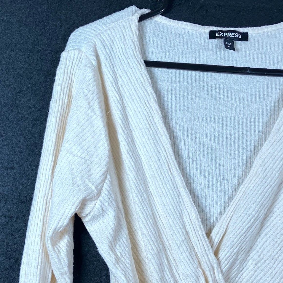 Express Express Women Sweater Cream Deep V Wrap Tie Waist Long Sleeve Knit Stretch M Size M / US 6-8 / IT 42-44 - 4 Thumbnail