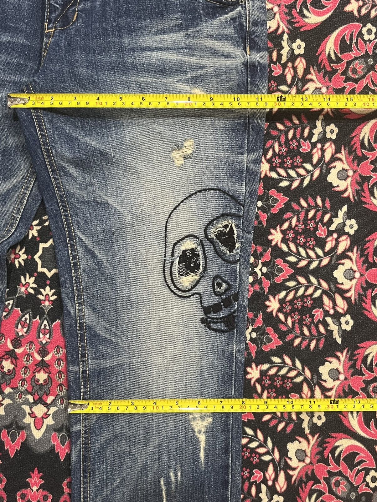 Hysteric Glamour Vintage Lolita “Doodles Skull” Distressed Blue Washed Jeans Size US 32 / EU 48 - 19 Thumbnail