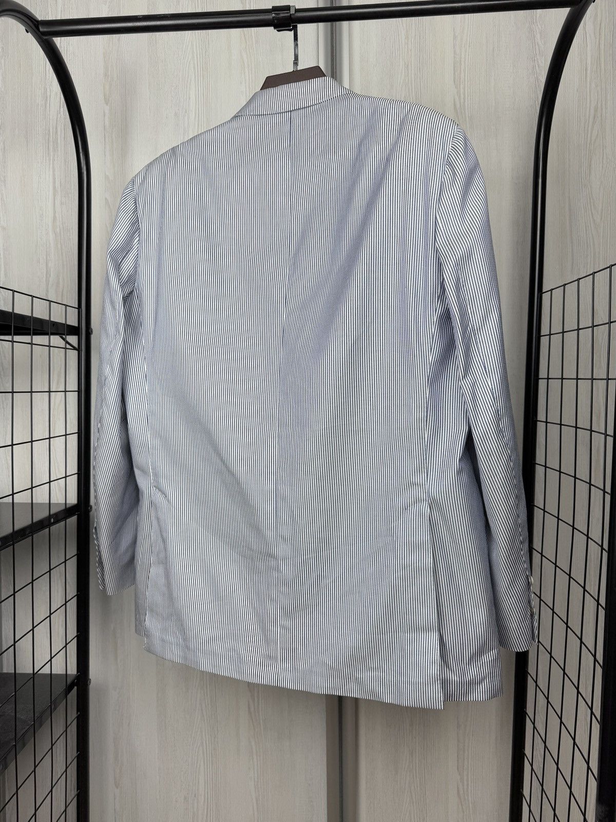 Lardini Lardini 100% Linen Blue White striped unlined lux blazer Size 48R - 7 Thumbnail