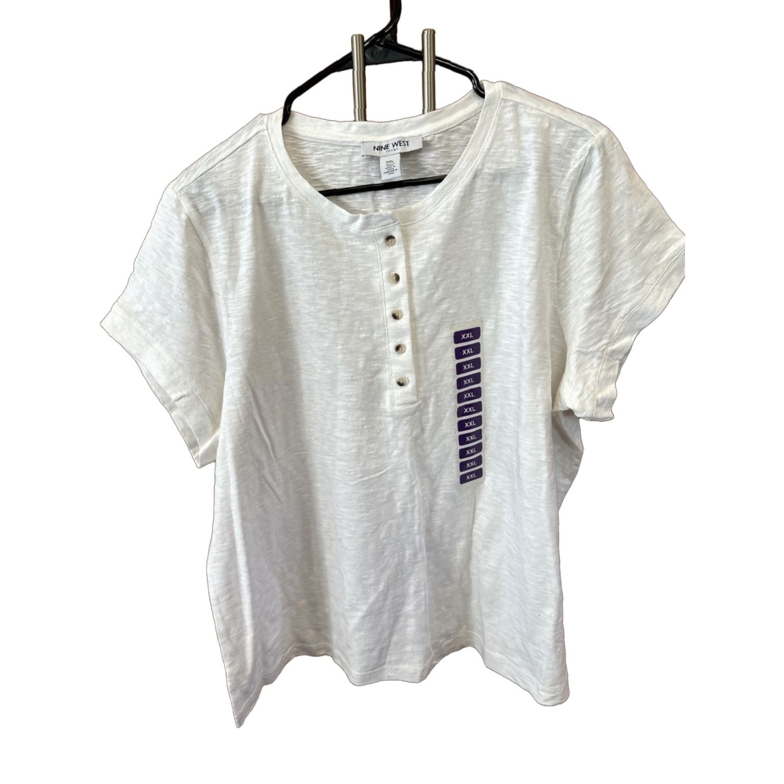 Nine West Nine West Women Short Sleeve Front Button Slub Henley Top White XXL NEW Cotton Size XXL / US 16-18 / IT 52-54 - 1 Thumbnail