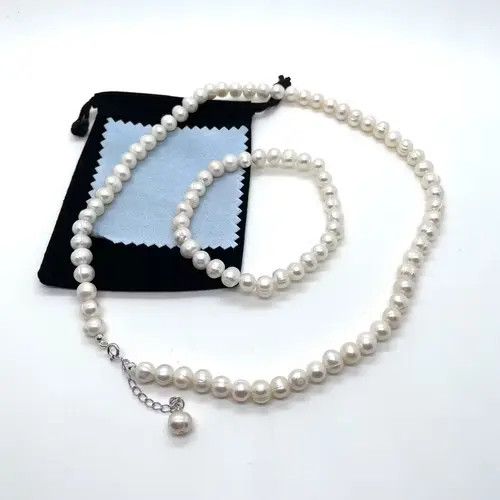 Jewelry Natural freshwater Pearl necklace choker + bracelet Size ONE SIZE - 1 Thumbnail
