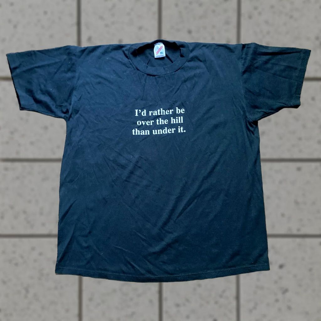 Jerzees VINTAGE 90s Jerzees Shirt Crew Neck Short Sleeve Black XL Men USA Made JERZEES Quote Over The Hill Certificate Size US L / EU 52-54 / 3 - 1 Thumbnail