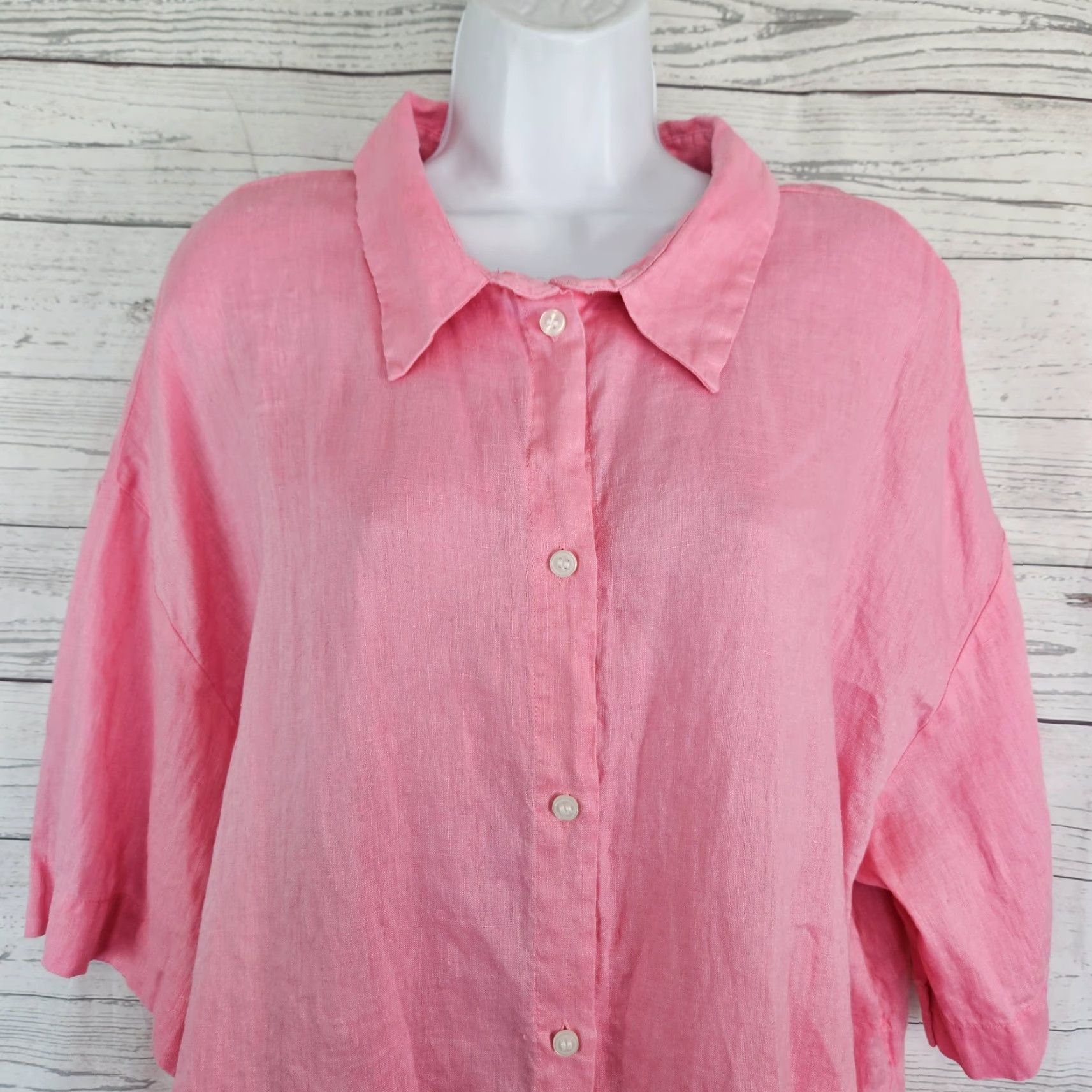 H&M H&M Womens Linen Button-Up Top Sz 2XL Relaxed Pink Solid Shirt Adults 2XL Womens Linen Button-Up Top Pink H&M Size XXL / US 16-18 / IT 52-54 - 2 Thumbnail