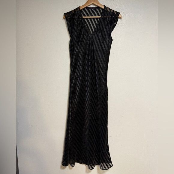 Other Grayson Riley Black Sheer Striped Dress w Slip – Sz S Size S / US 4 / IT 40 - 2 Thumbnail