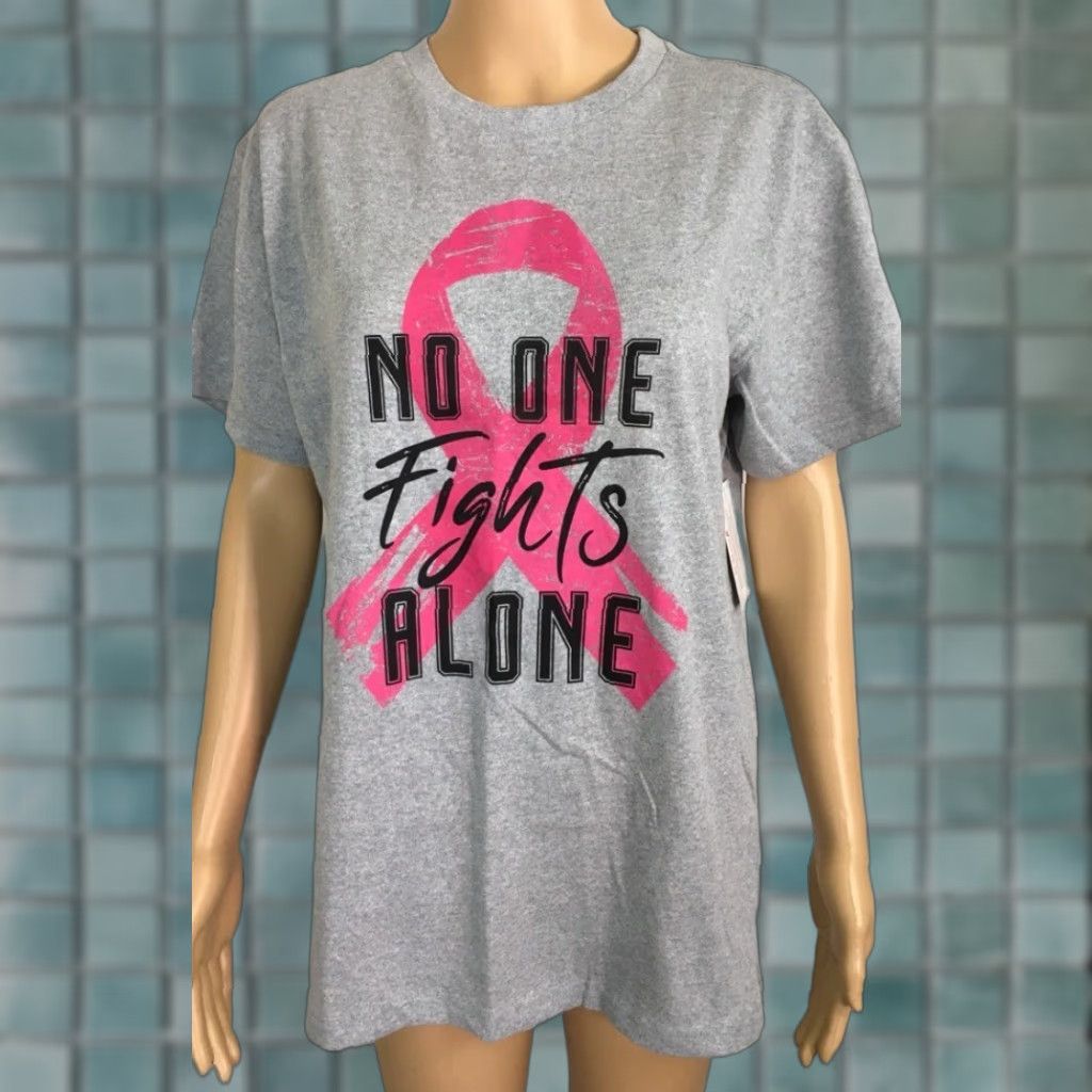 Olive Live Breathe Fight Womens T-Shirt Gray Pink Ribbon No One Fights Alone M New Size M / US 6-8 / IT 42-44 - 1 Thumbnail