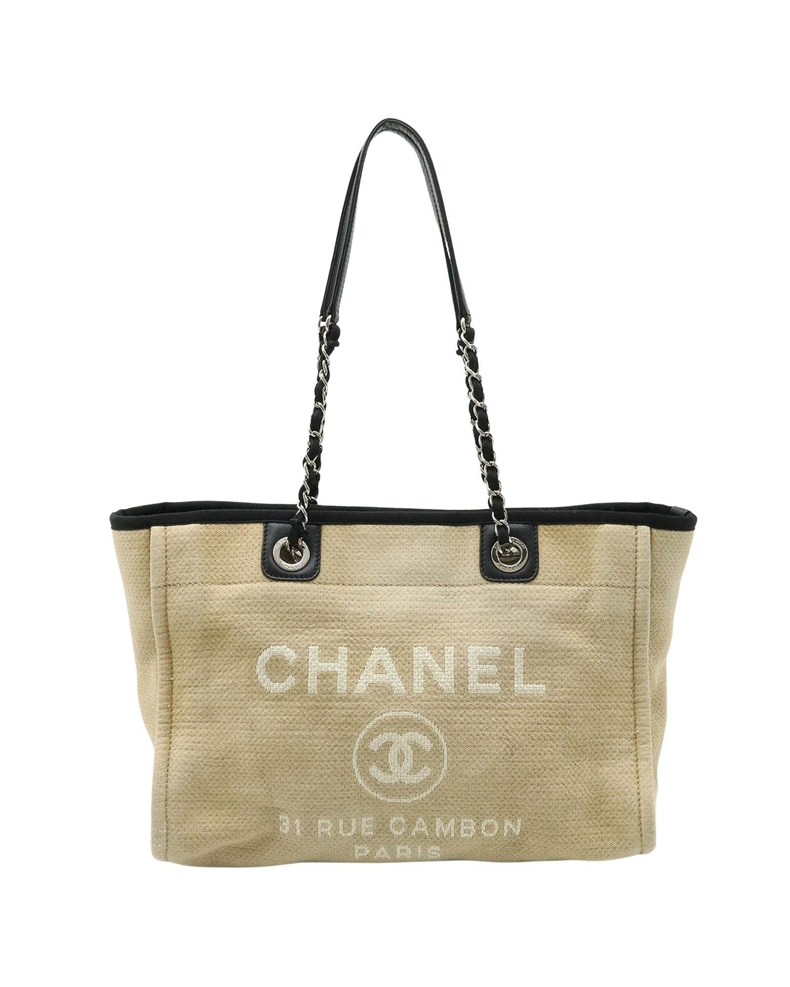 image of Chanel Beige Canvas Shoulder And Tote Bag, Women's