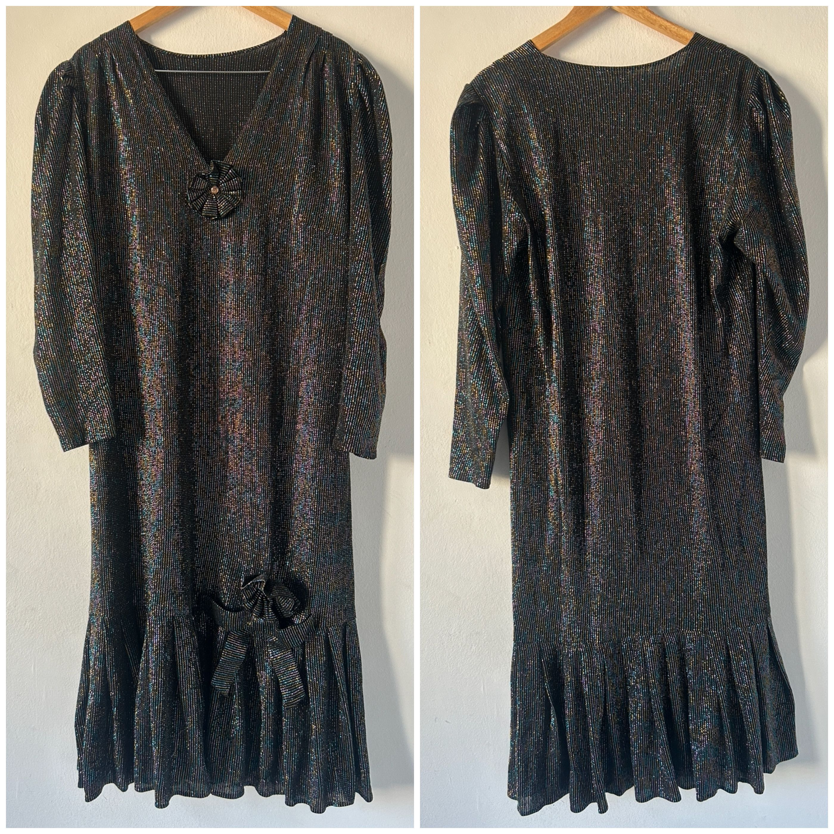 Vintage 80s Black Shimmer Party Dress Size XL / US 12-14 / IT 48-50 - 7 Thumbnail