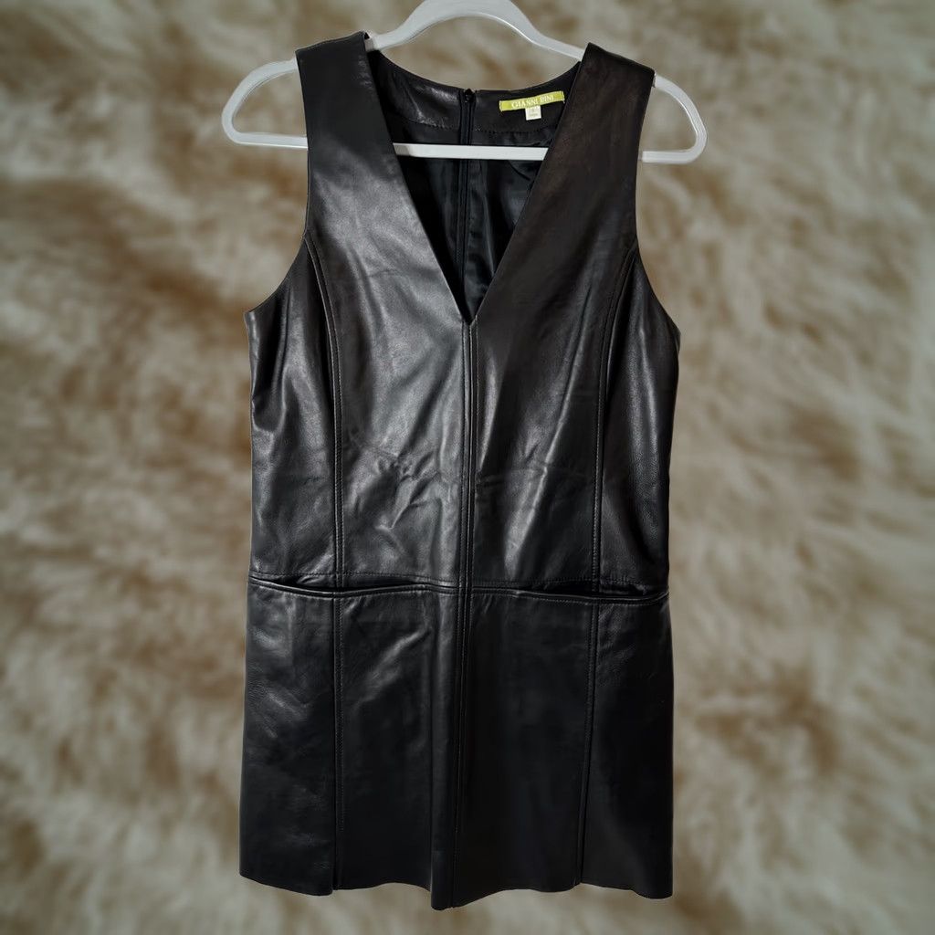 Vintage Gianni Bini Shirt Womens XS Black Leather Dress Sleeveless Sheath Party Cocktail Size S Size S / US 4 / IT 40 - 1 Thumbnail