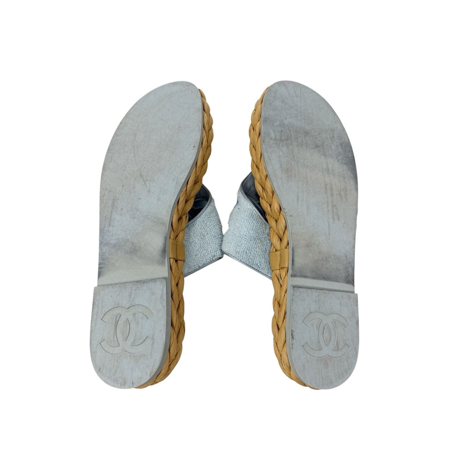 Chanel Chanel CC Terry Blue Thong Raffia Flat Slide Sandals EU 40.5 Size US 10.5 / IT 40.5 - 11 Thumbnail