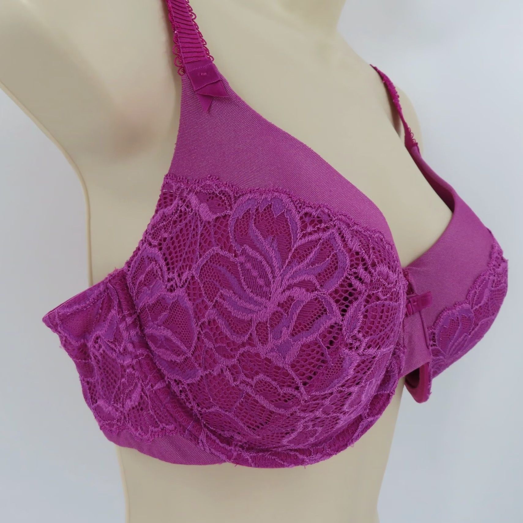 Vintage Bali Bra 38C Purple Floral Lace Desire Foam Underwire Padded Bow Womens Size ONE SIZE - 2 Thumbnail