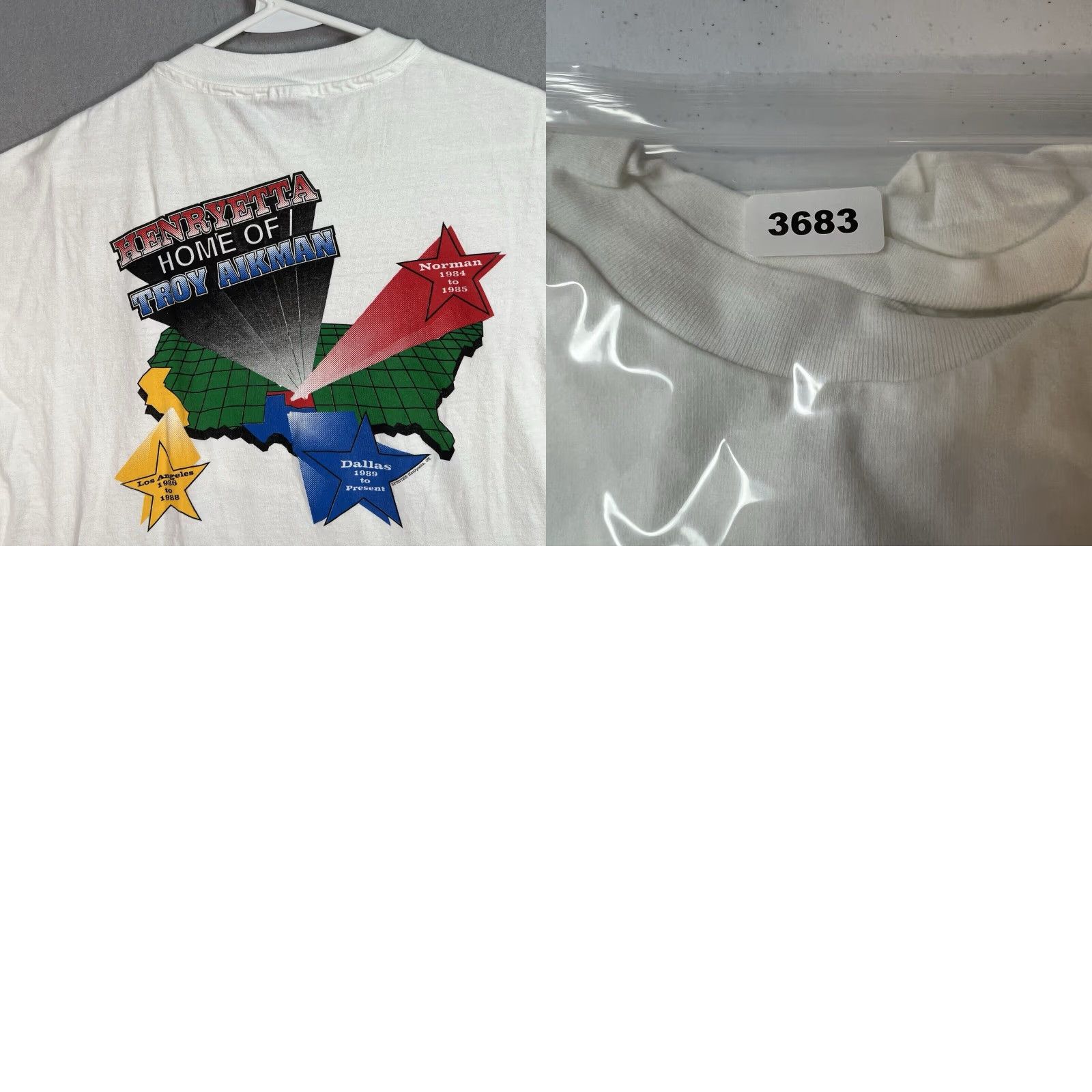 Hanes Troy Aikman Cowboys Mens 2XL Extra Large White Vintage 90s Football T Shirt Size US XXL / EU 58 / 5 - 8 Thumbnail