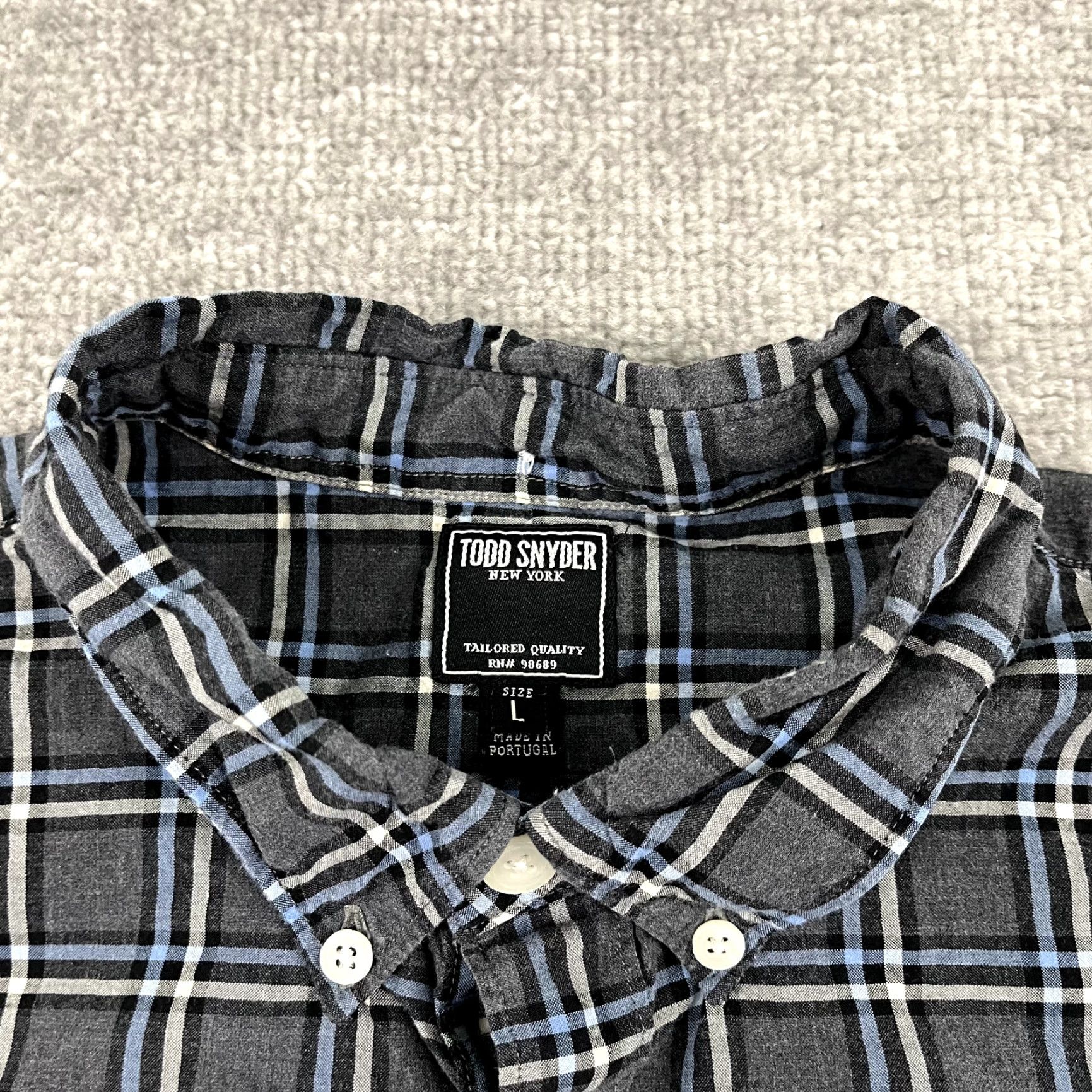 Todd Snyder TODD SNYDER Shirt Men L Gray Blue Plaid Button-Down Long Sleeve Preppy Dress Size 42R - 2 Thumbnail