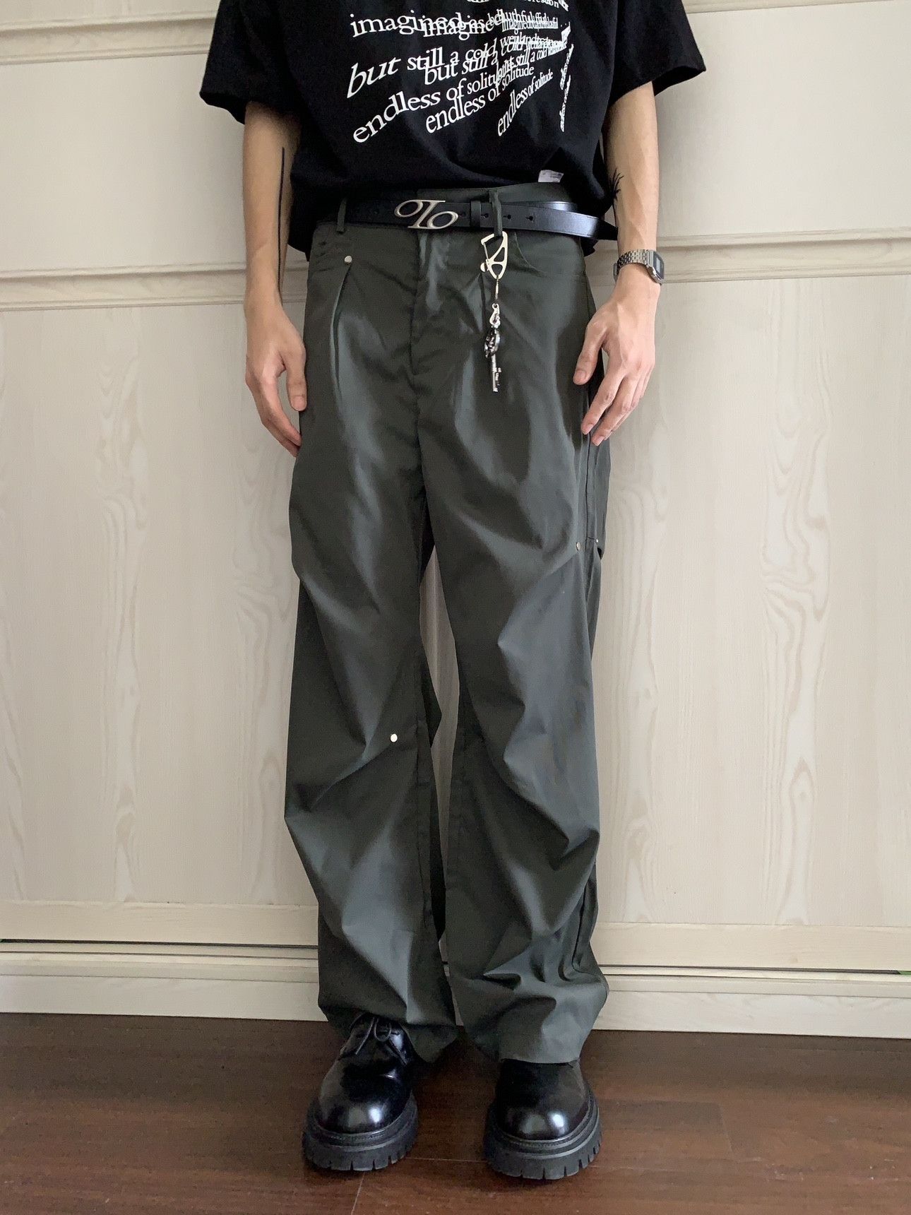 sports baggy utility pleated pants