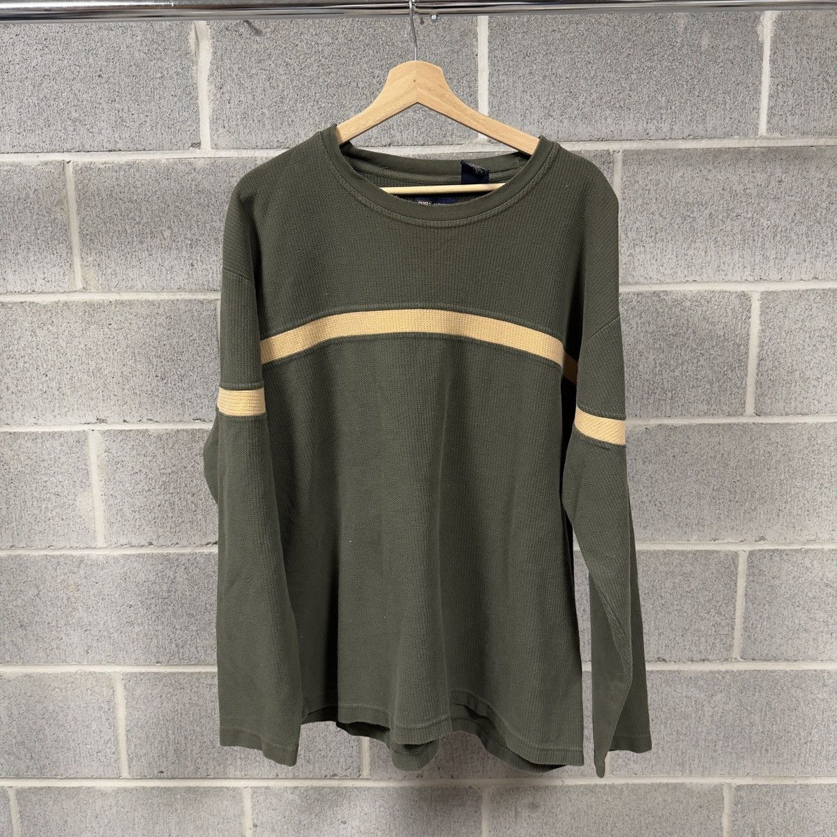 90s Striped Green Ribbed Longsleeve Thermal Shirt ERD Grunge