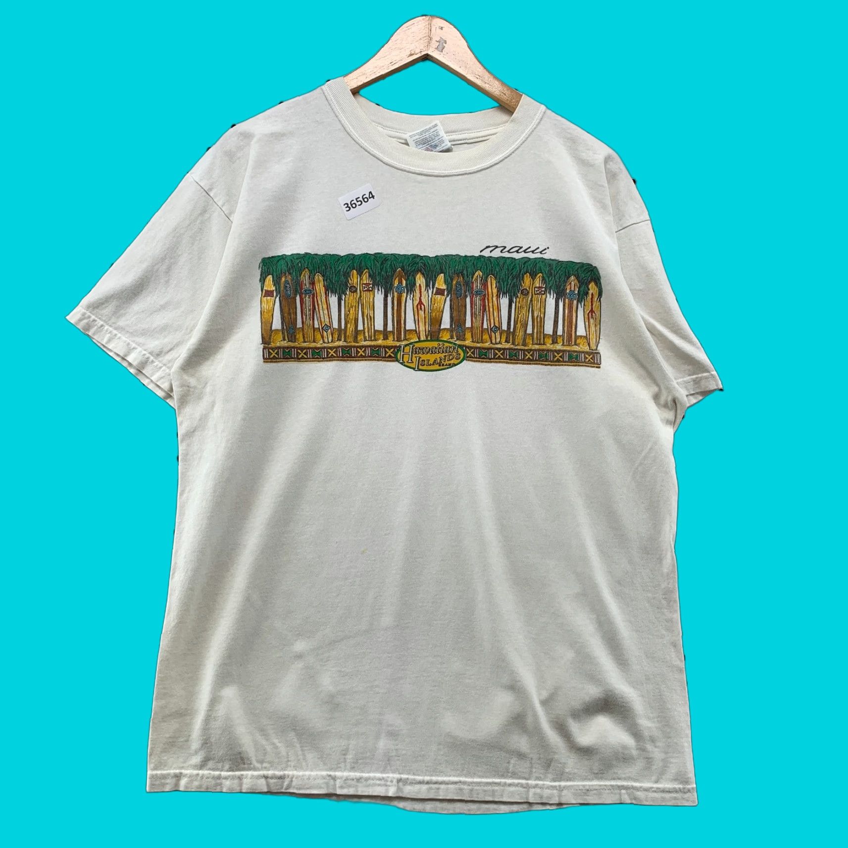 Jerzees VTG Maui Hawaiian Island Brand Shirt Adult Large White Surf Board Graphic Men L Graphic Print 80s 90s Surf Mens Size US L / EU 52-54 / 3 - 1 Thumbnail