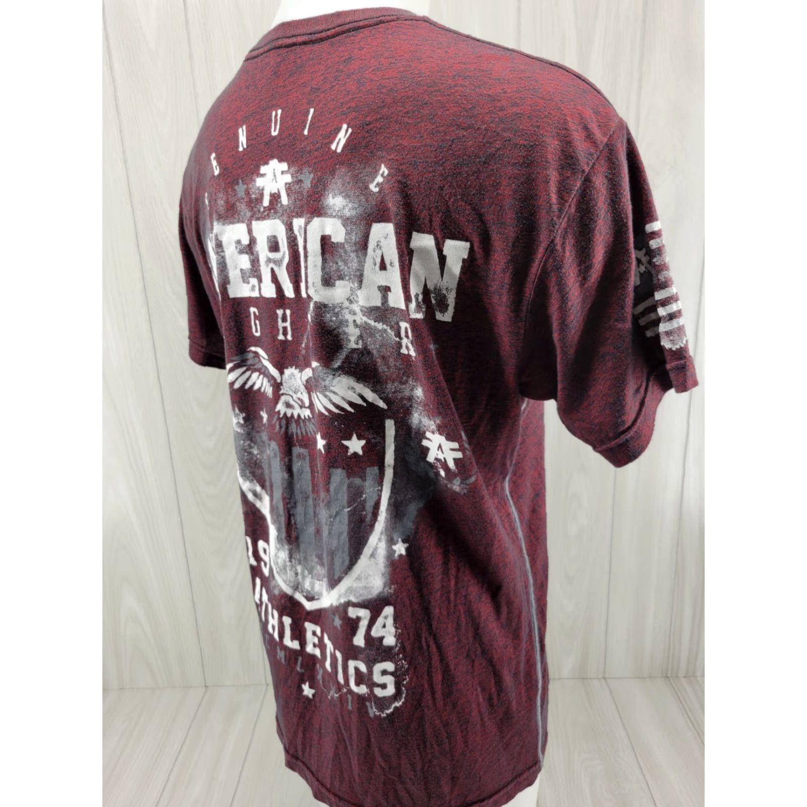 Vintage American Fighter Shirt Mens XL Heathered Red Short Sleeve Tee Double Sided Tee Shirt Size US XL / EU 56 / 4 - 4 Thumbnail