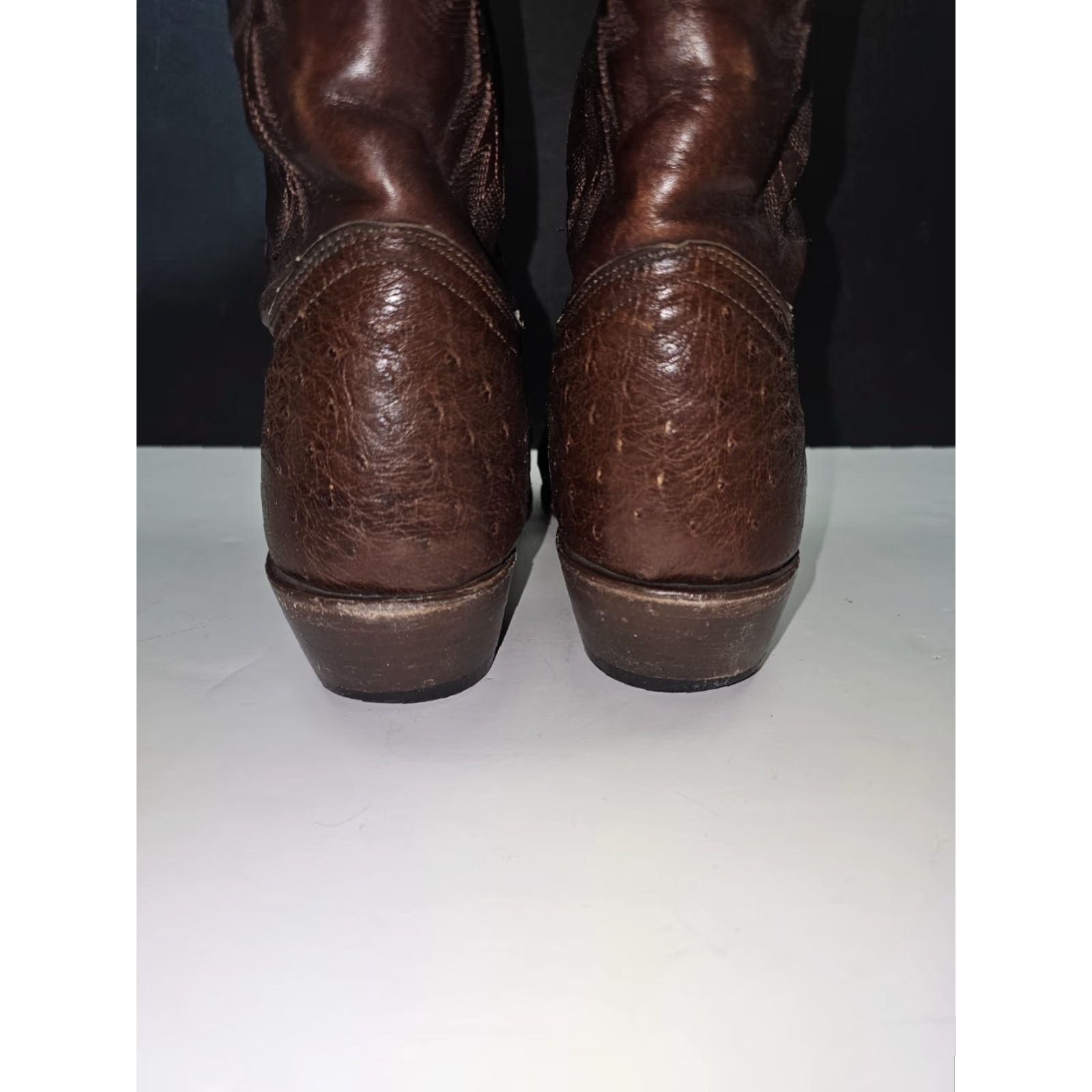 Stetson VINTAGE John B Stetson Cowboy Western Boots Men’s Sz 9D Brown Leather Ostrich Handmade Mid-Calf Shaft Pointed Toe Pull On D Width Boots Size US 9 / EU 42 - 6 Thumbnail