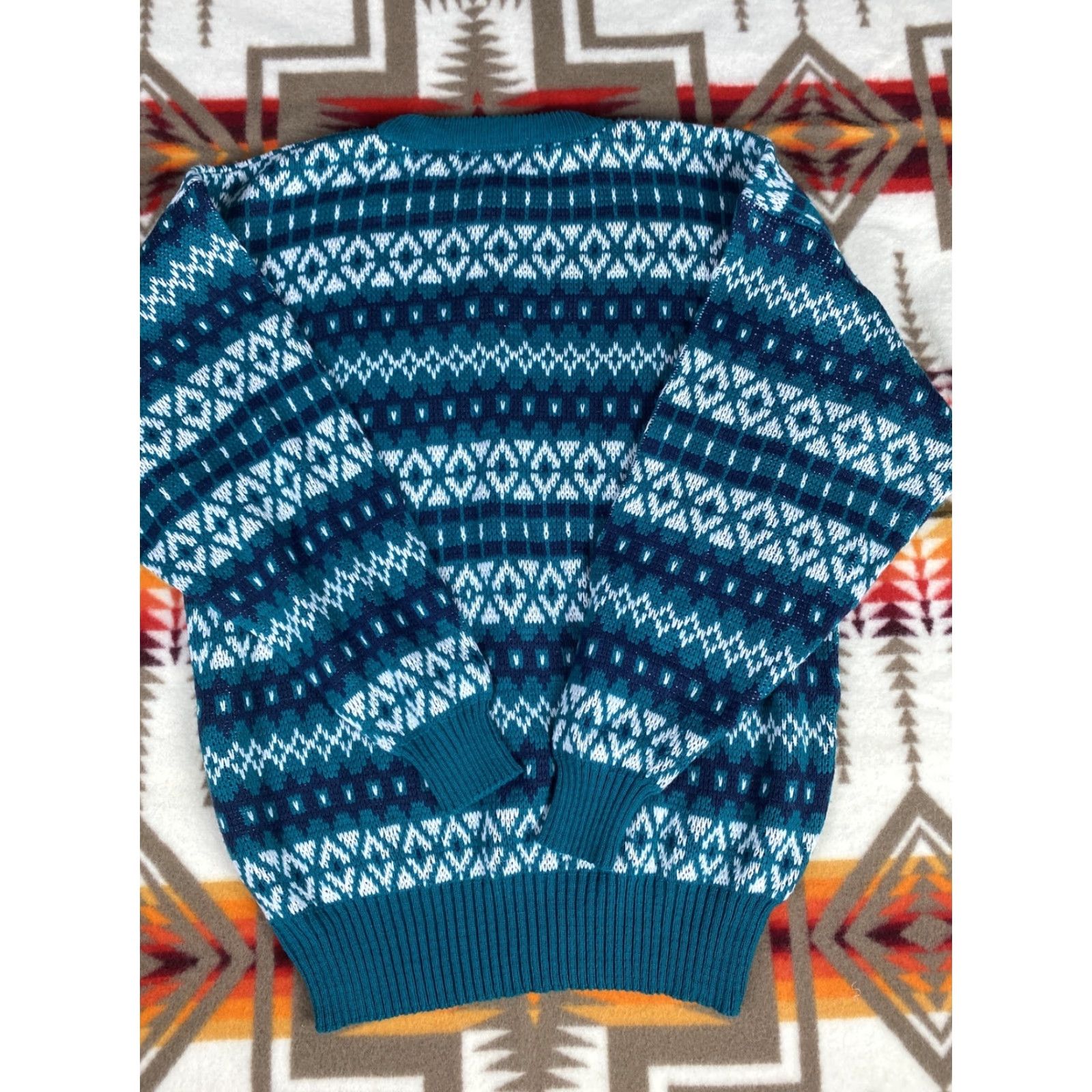 AQUA VINTAGE Apparel Workshop Acrylic Sweater Crewneck 90s Print Mens XL Aqua Crew Neck Pullover Blue 90s Mens Size US XL / EU 56 / 4 - 2 Thumbnail