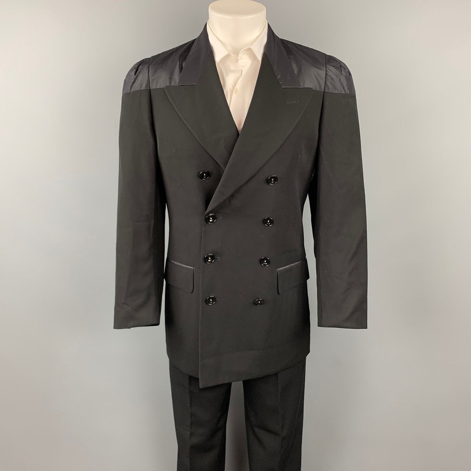 Jean Paul Gaultier 38 Black Wool Peak Lapel Double Breasted Suit Size 38R - 1 Thumbnail