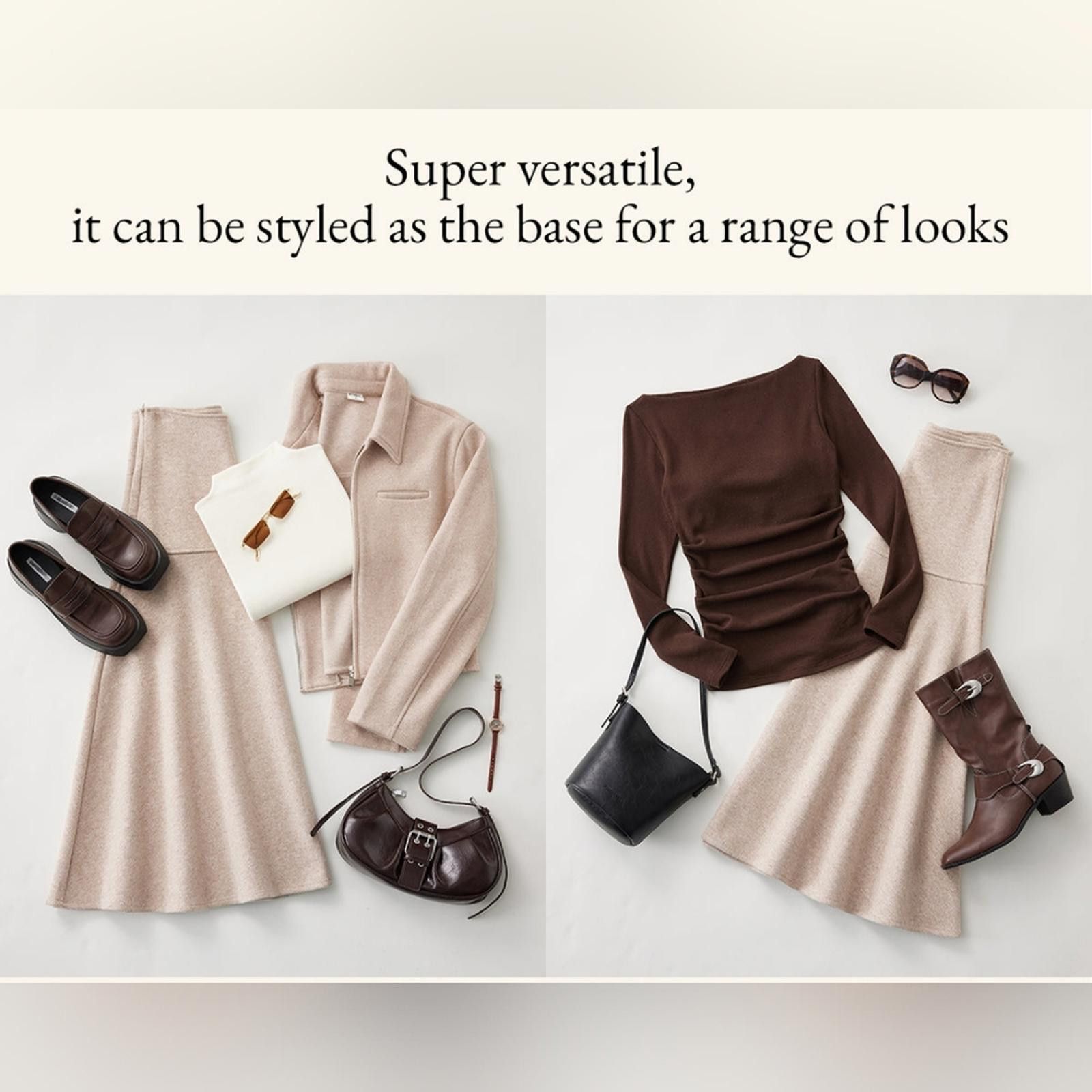 Designer OGL Tan Cream CashSoftWool-like Flared Maxi Skirt Size 28" / US 6 / IT 42 - 10 Thumbnail